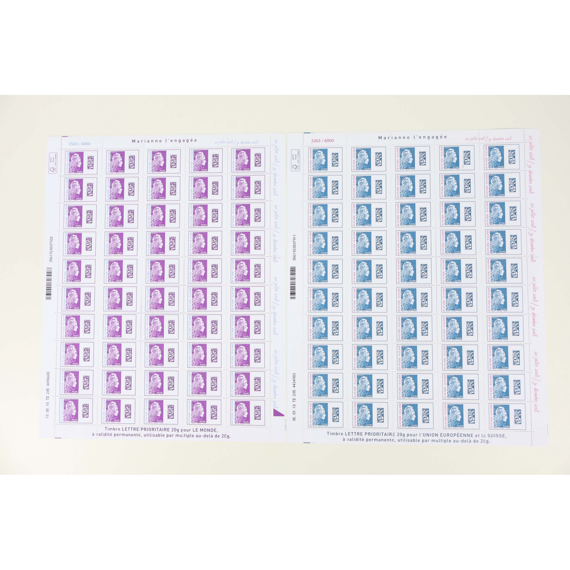 FRANCE 2 FEUILLES COMPLÈTES N°5270 ET 5271 VP EUROPE/MONDE COTATION 800€