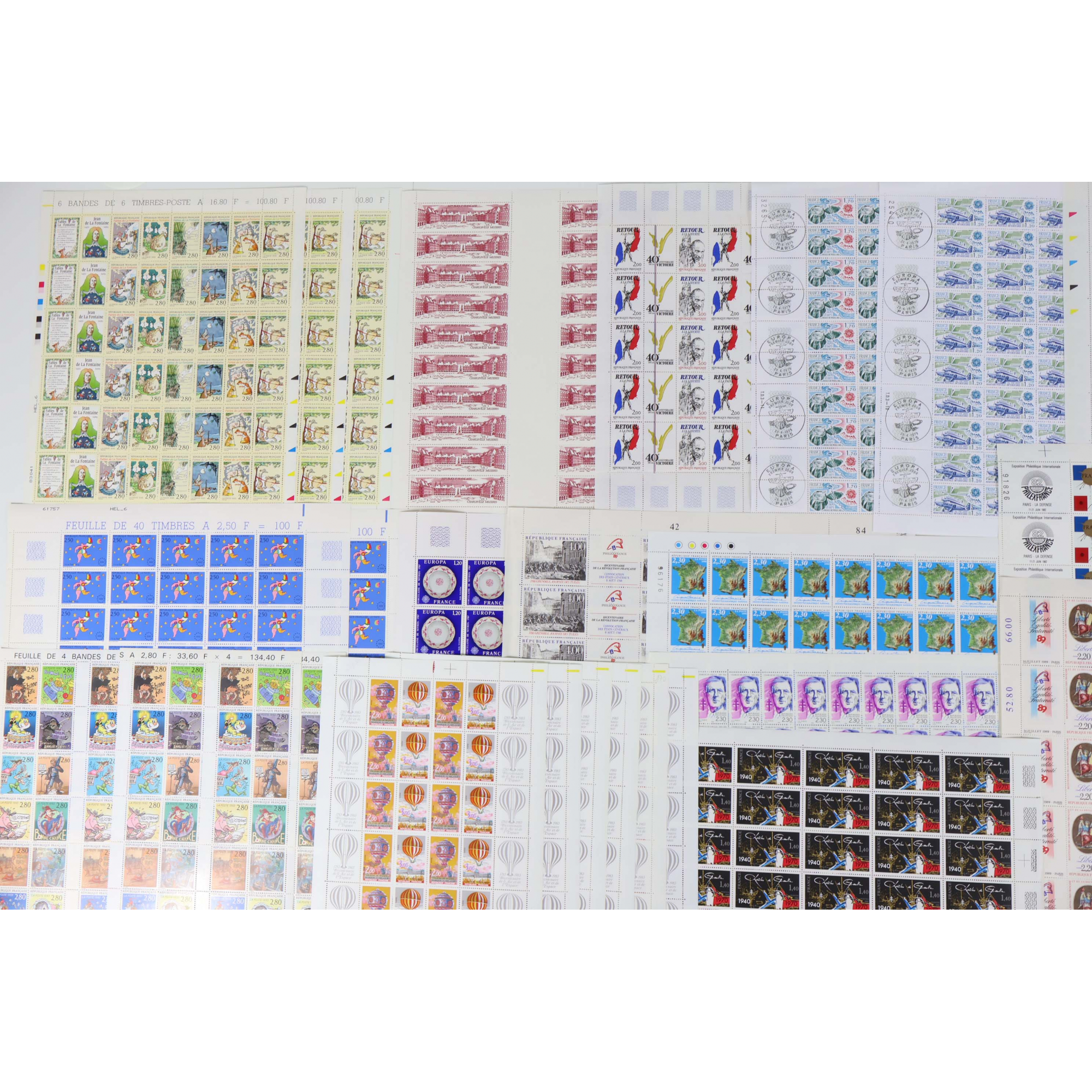 FRANCE LOT DE FEUILLES COMPLÈTES EN FRANCS AFFR/COLLECTION FACIALE 2281 FFR