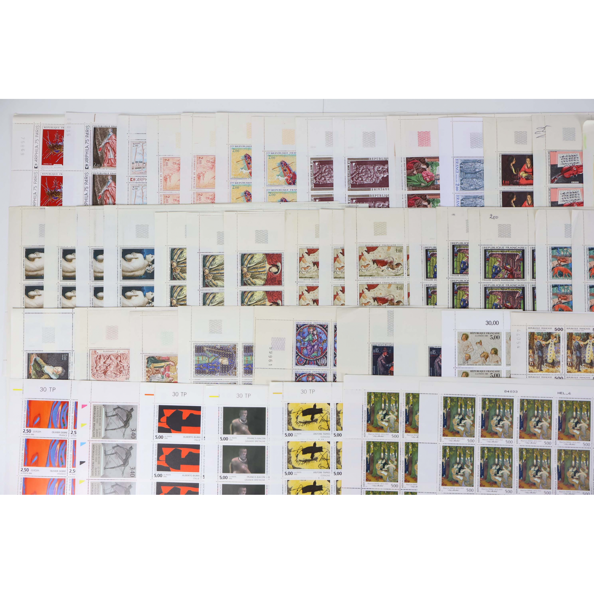 FRANCE LOT DE FEUILLES COMPLÈTES EN FRANCS THÈME TABLEAUX FACIALE 3600 FFR
