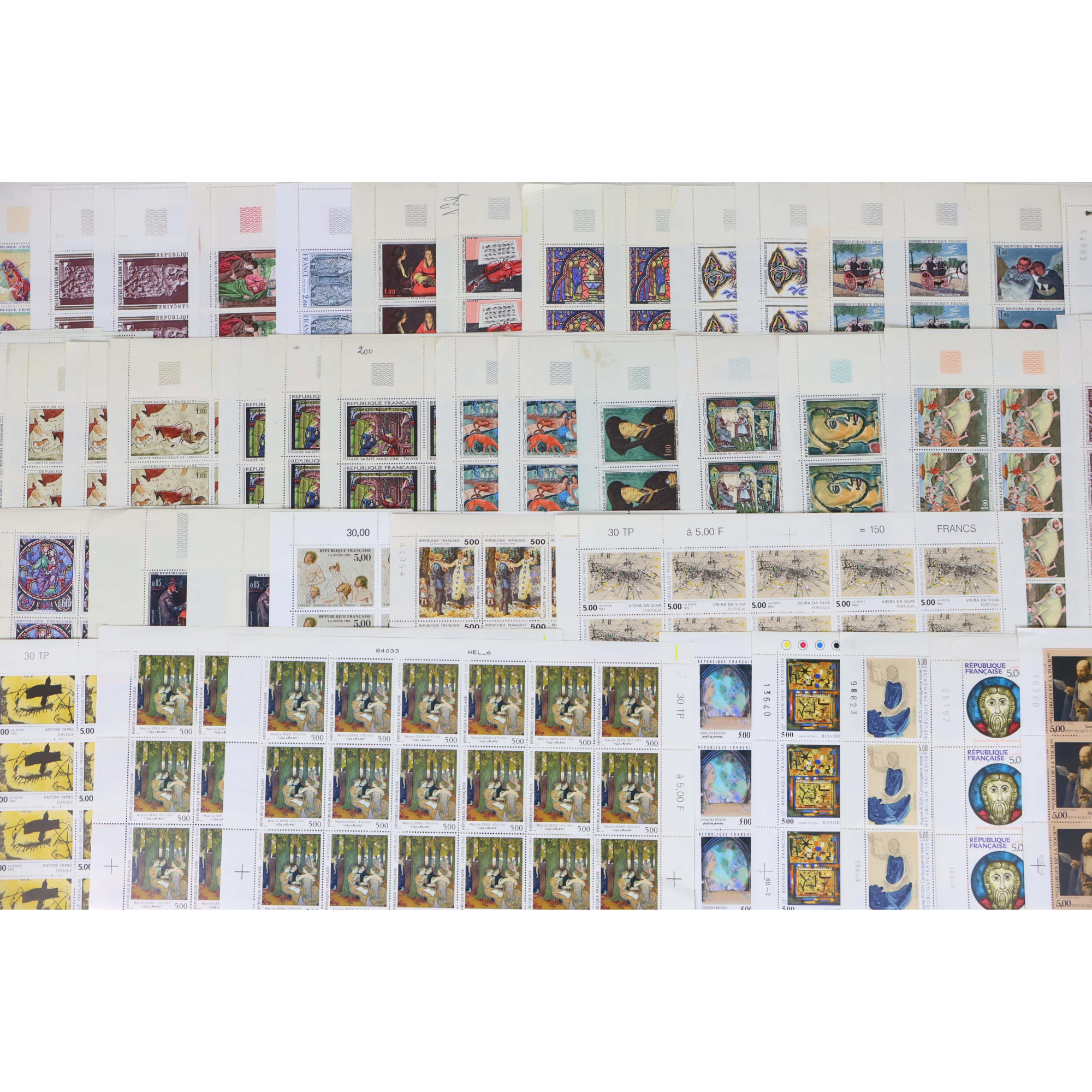 FRANCE LOT DE FEUILLES COMPLÈTES EN FRANCS THÈME TABLEAUX FACIALE 3600 FFR