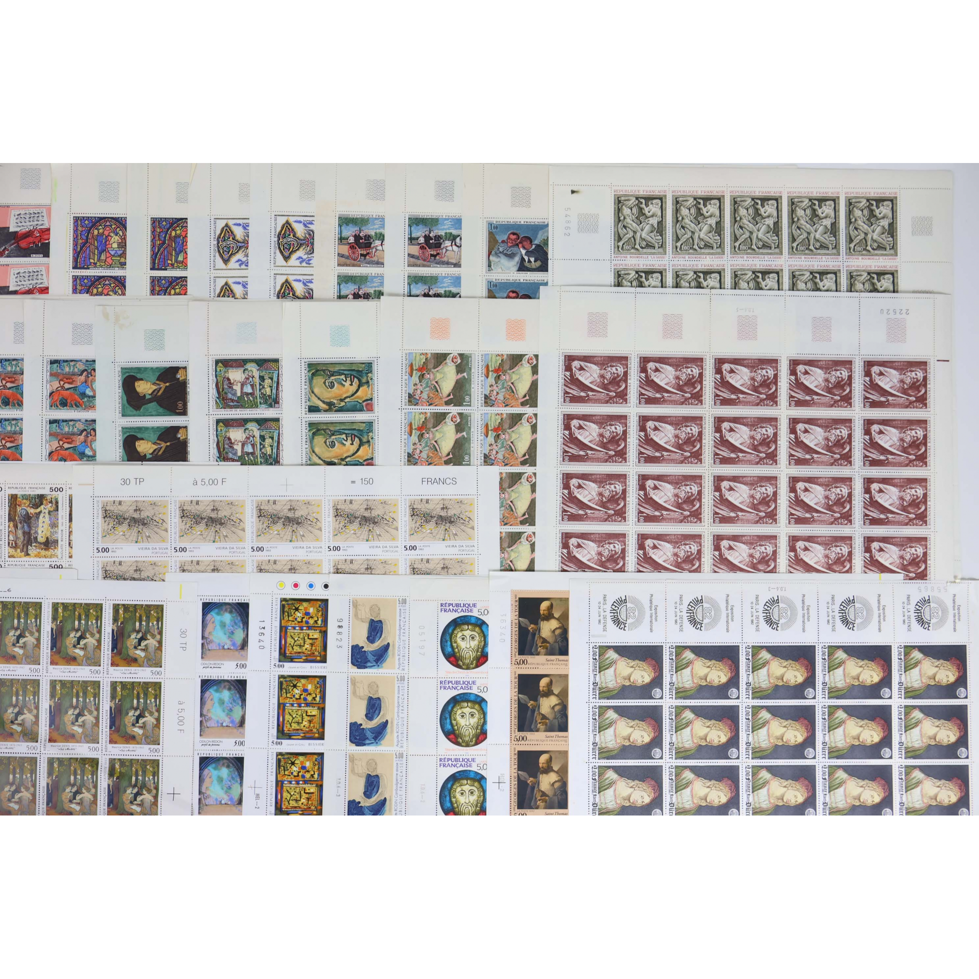 FRANCE LOT DE FEUILLES COMPLÈTES EN FRANCS THÈME TABLEAUX FACIALE 3600 FFR