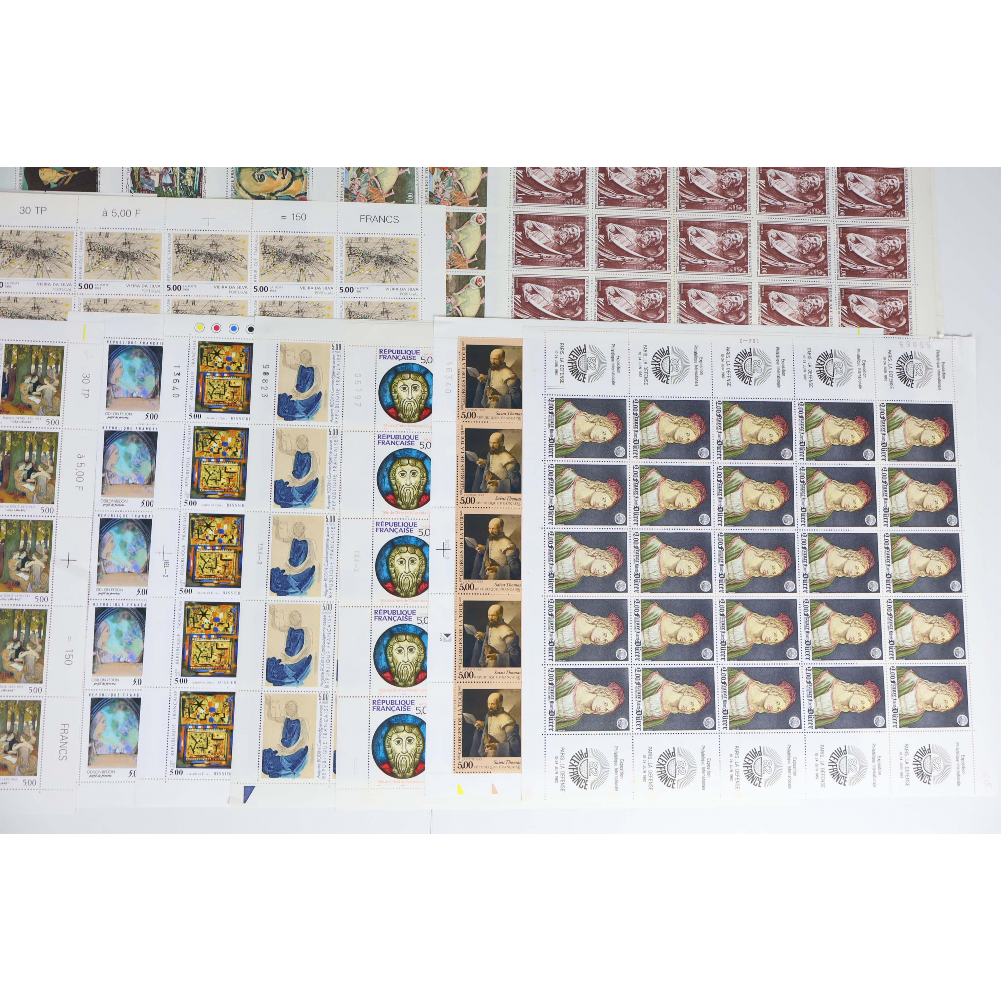 FRANCE LOT DE FEUILLES COMPLÈTES EN FRANCS THÈME TABLEAUX FACIALE 3600 FFR
