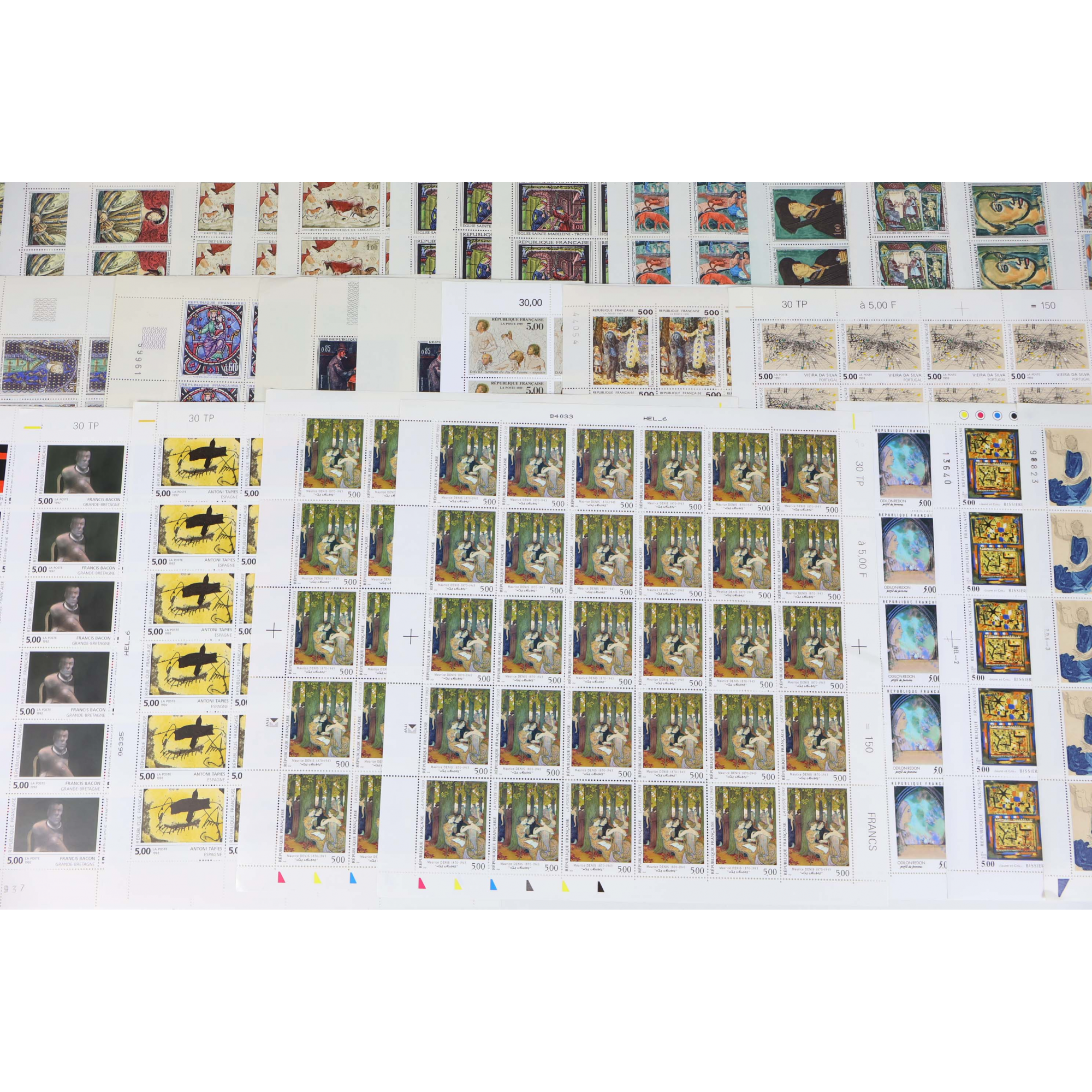 FRANCE LOT DE FEUILLES COMPLÈTES EN FRANCS THÈME TABLEAUX FACIALE 3600 FFR