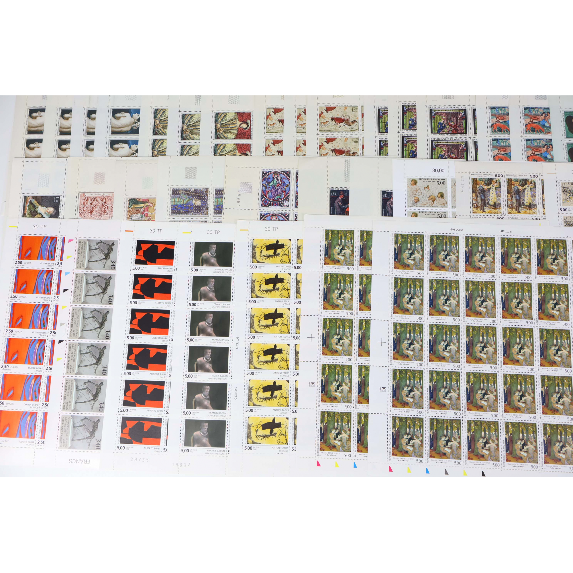 FRANCE LOT DE FEUILLES COMPLÈTES EN FRANCS THÈME TABLEAUX FACIALE 3600 FFR