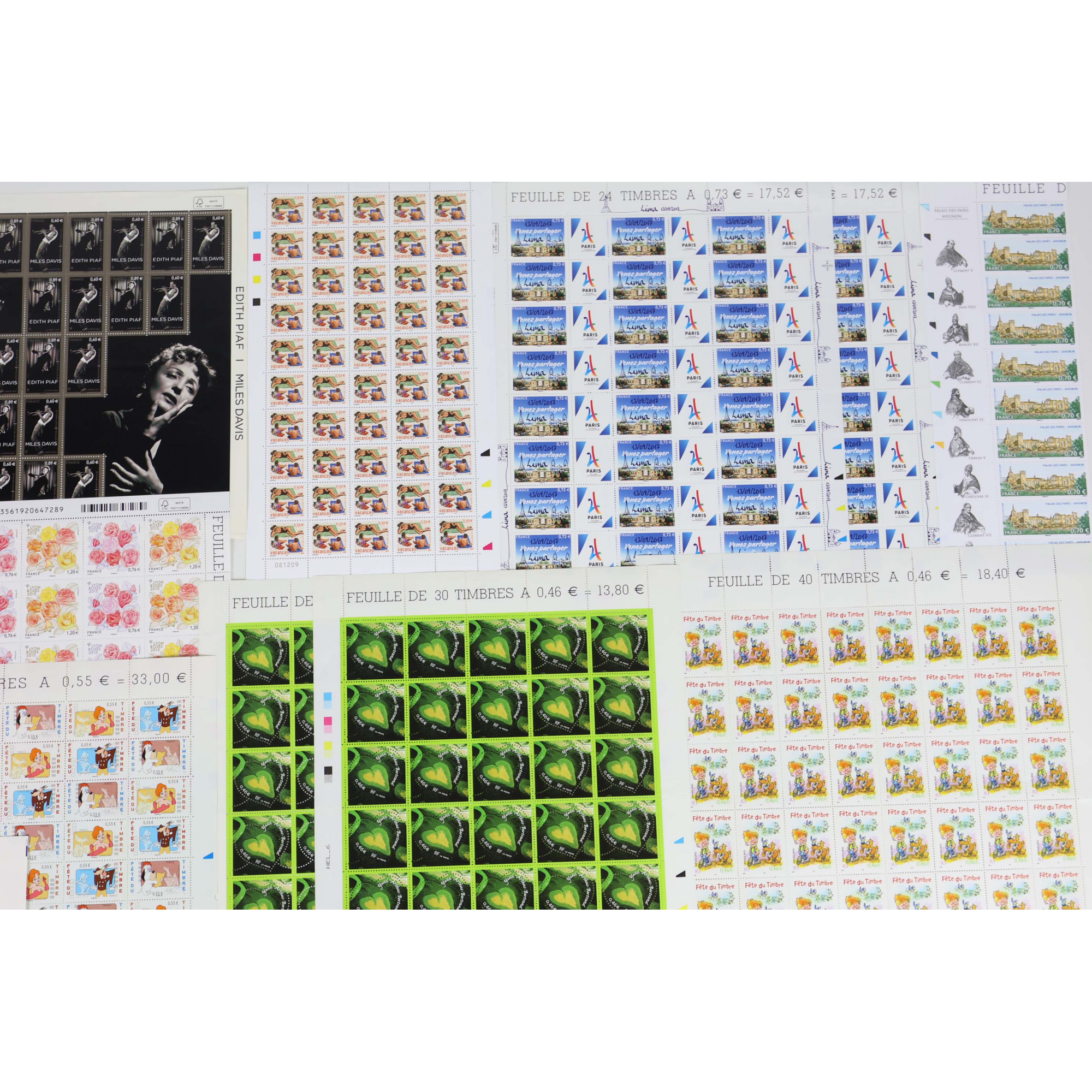 FRANCE LOT DE FEUILLES COMPLÈTES EN EUROS AFFR/COLLECTION FACIALE 256€