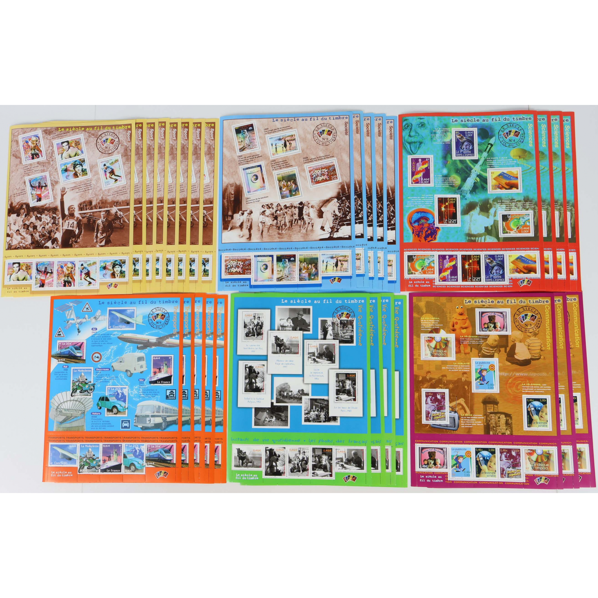 LOT DE 29 BLOCS-FEUILLETS DE FRANCE "LE SIÈCLE AU FIL DU TIMBRE" FACIALE 133€