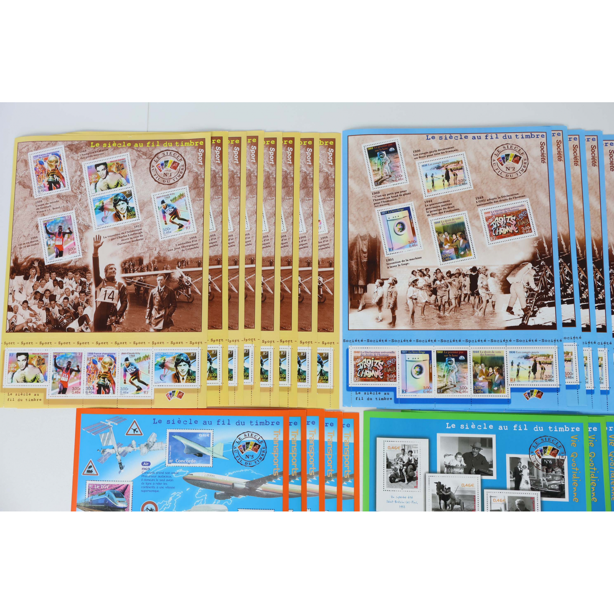 LOT DE 29 BLOCS-FEUILLETS DE FRANCE "LE SIÈCLE AU FIL DU TIMBRE" FACIALE 133€