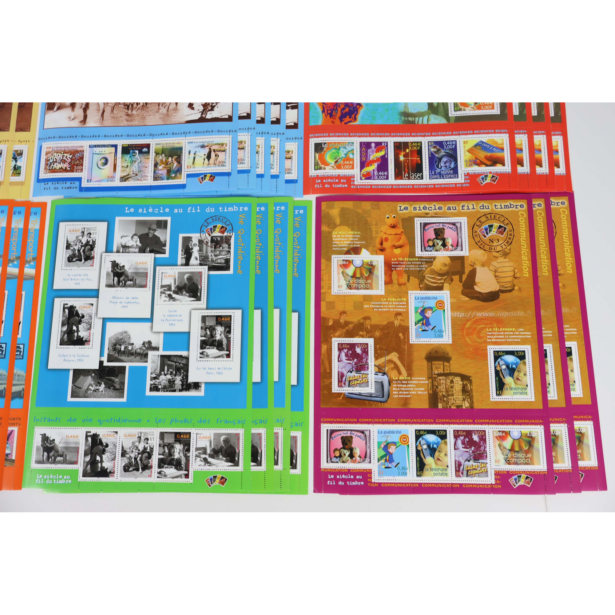 LOT DE 29 BLOCS-FEUILLETS DE FRANCE "LE SIÈCLE AU FIL DU TIMBRE" FACIALE 133€