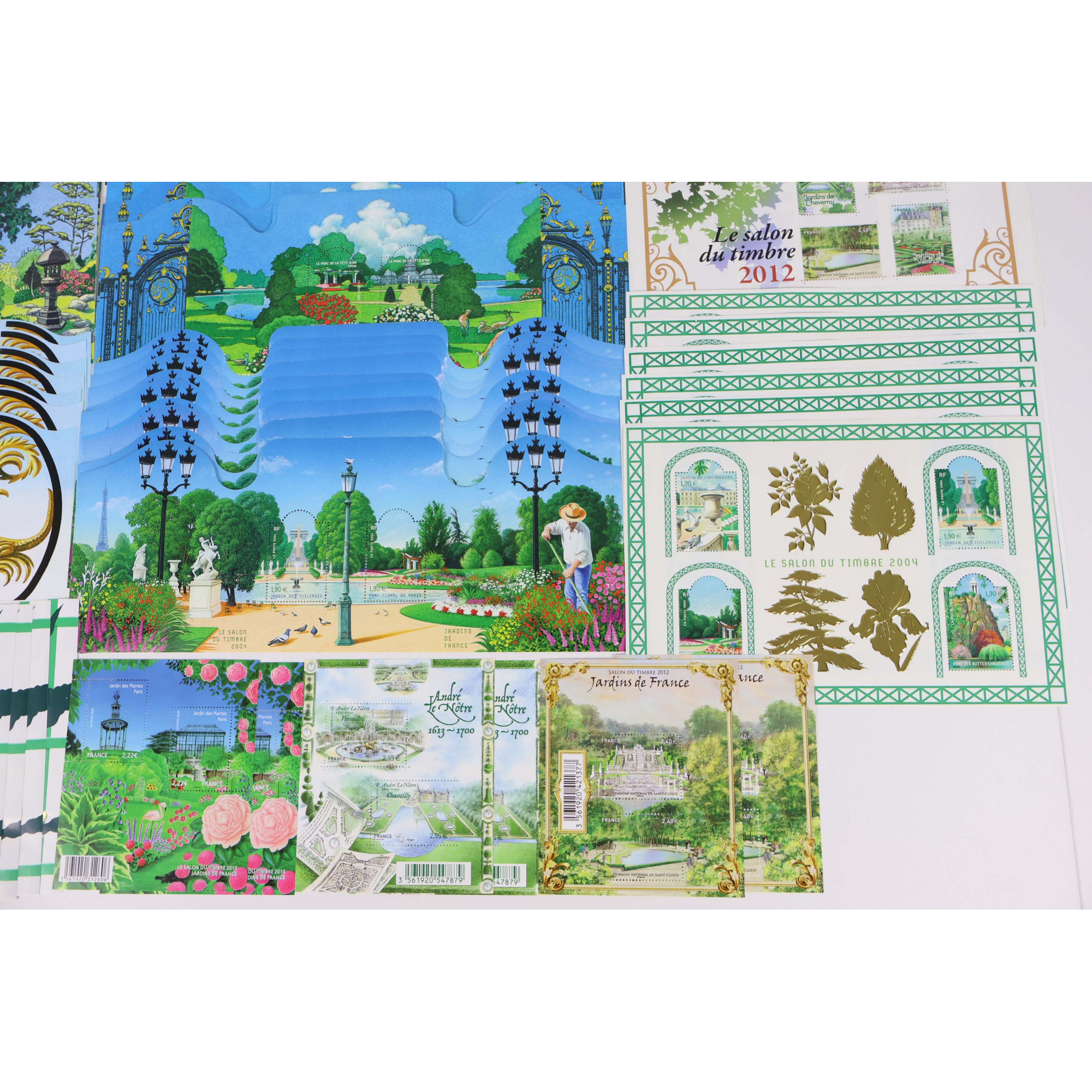 LOT DE BLOCS-FEUILLETS DE FRANCE "JARDINS DE FRANCE" TIMBRES NEUFS FACIALE 340€