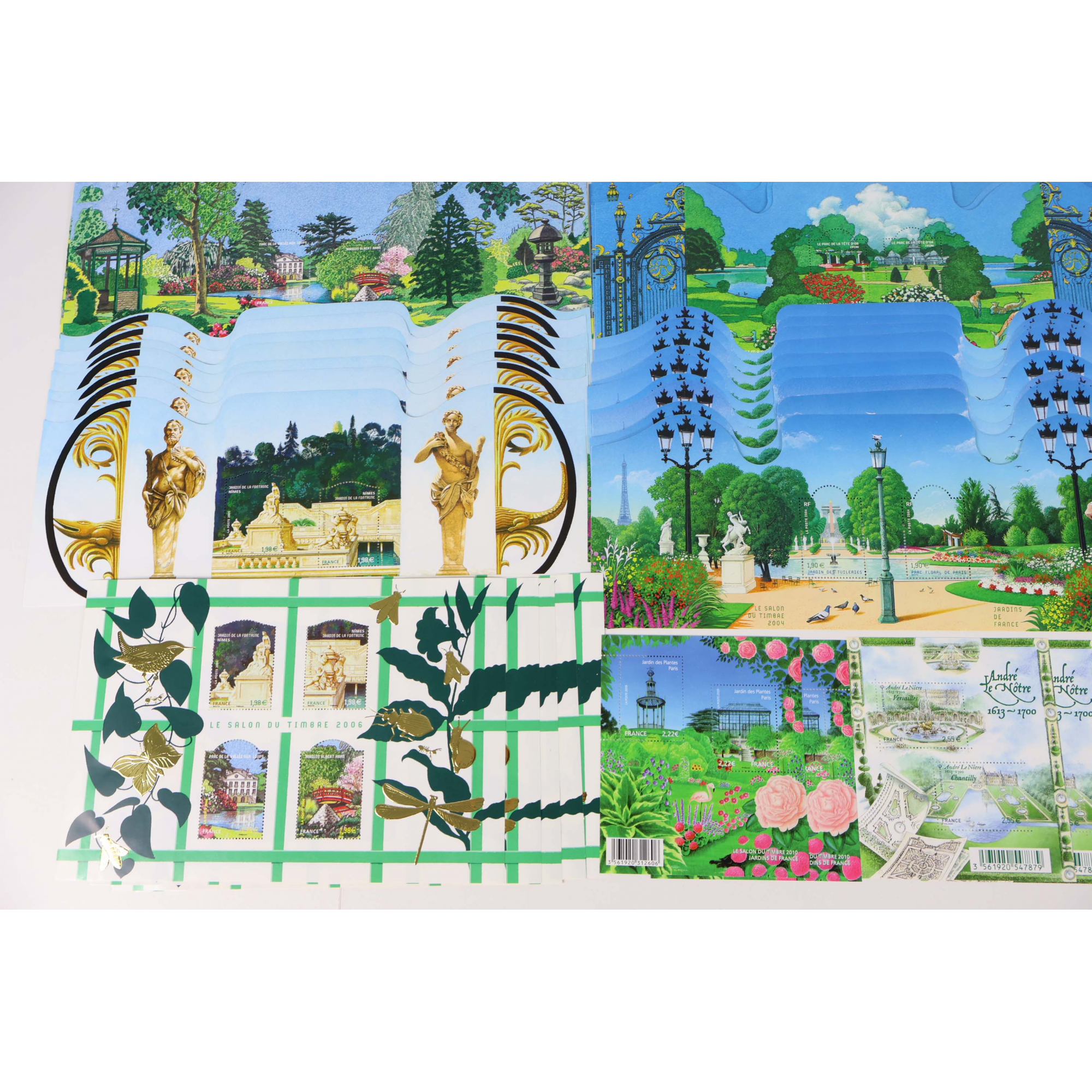 LOT DE BLOCS-FEUILLETS DE FRANCE "JARDINS DE FRANCE" TIMBRES NEUFS FACIALE 340€