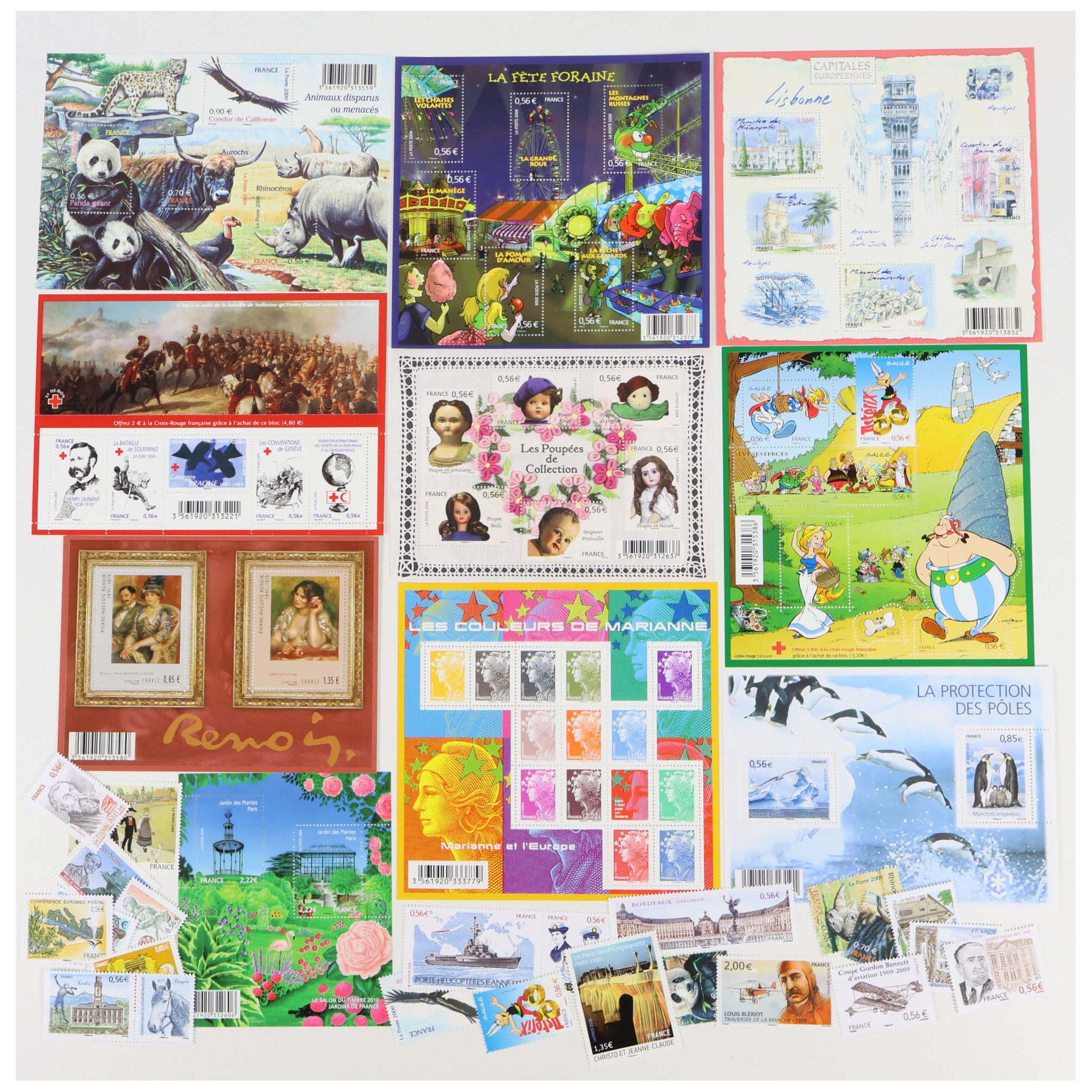 FRANCE LOT DE TIMBRES / BLOCS-FEUILLETS NEUFS** DE L'ANNÉE 2009 FACIALE 54€
