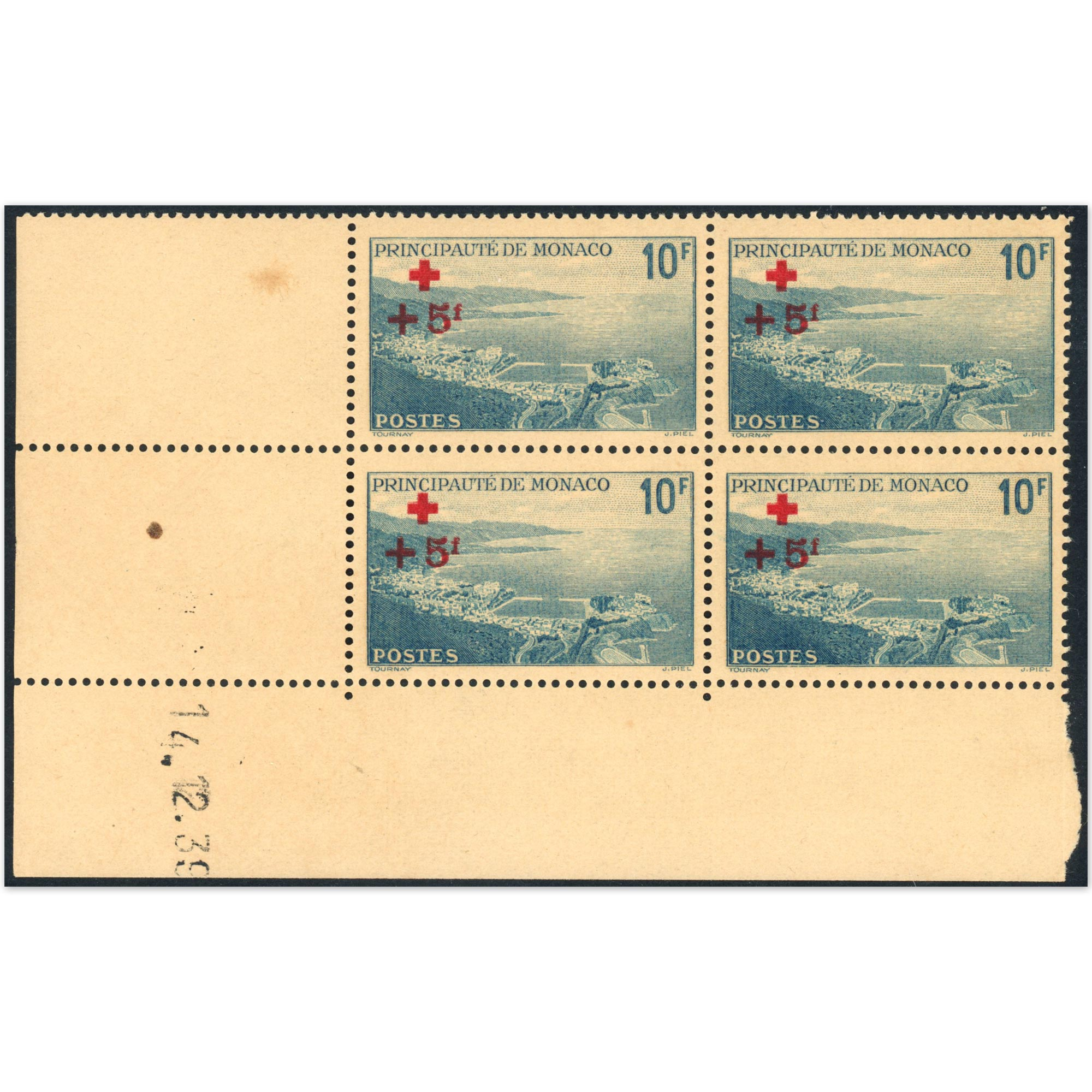 MONACO COIN DATÉ N°213 CROIX-ROUGE TIMBRES NEUFS AVEC HUMIDITÉ COTE 360€