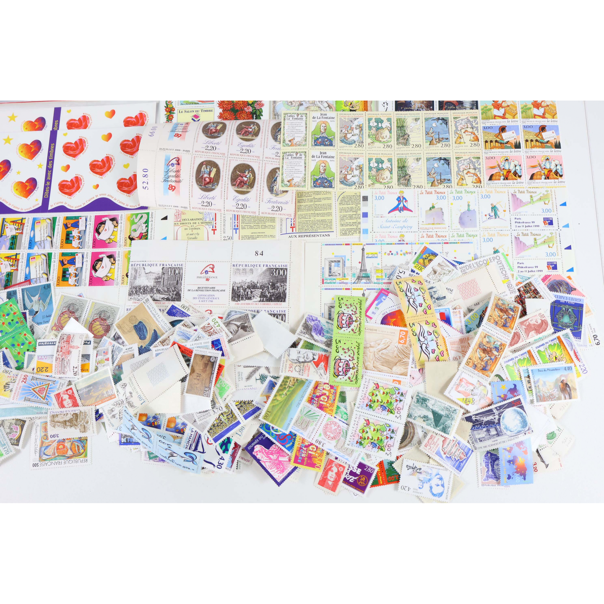 FRANCE LOT DE TIMBRES/CARNETS/BLOCS EN FRANCS DE ANNÉES 80/90 FACIALE 3635FFr