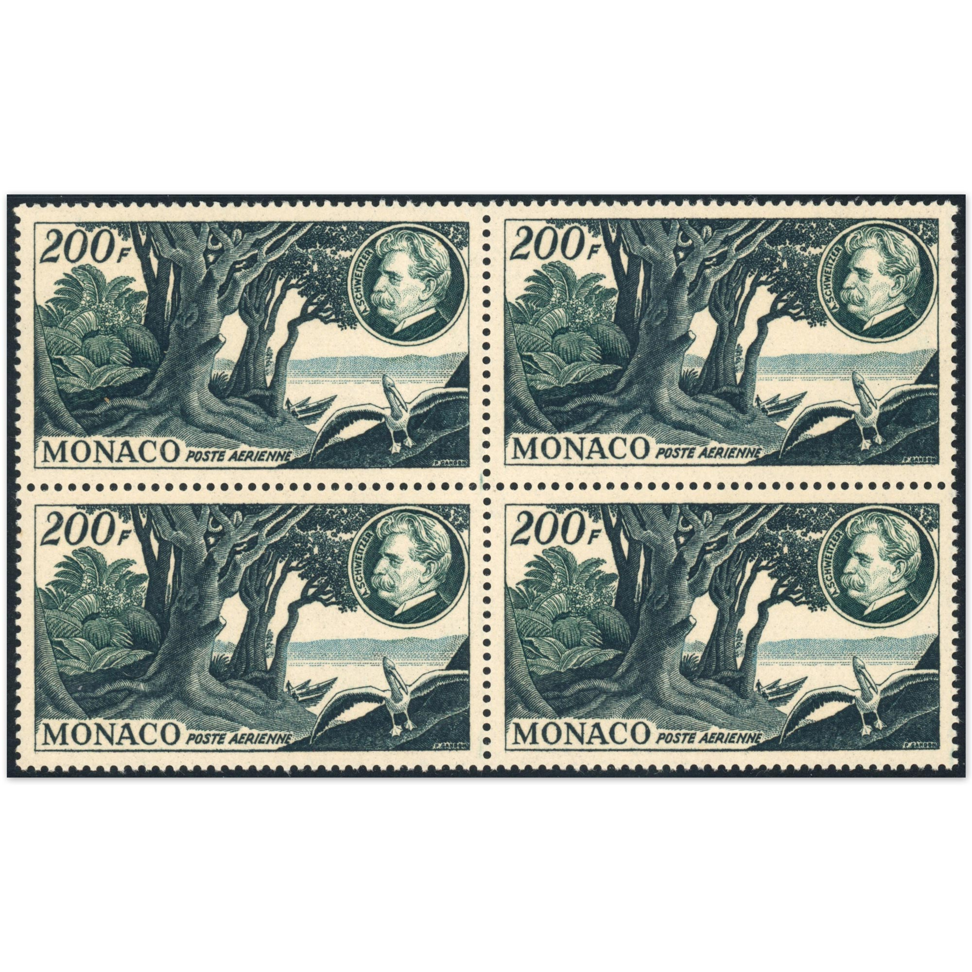 MONACO BLOC DE 4 TIMBRES POSTE AÉRIENNE N°59 A.SCHWEITZER NEUFS COTE 220€