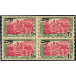 MONACO BLOC DE 4 TIMBRES POSTE AÉRIENNE N°1 TP DE 1924-29 SURCHARGÉS COTE 400€