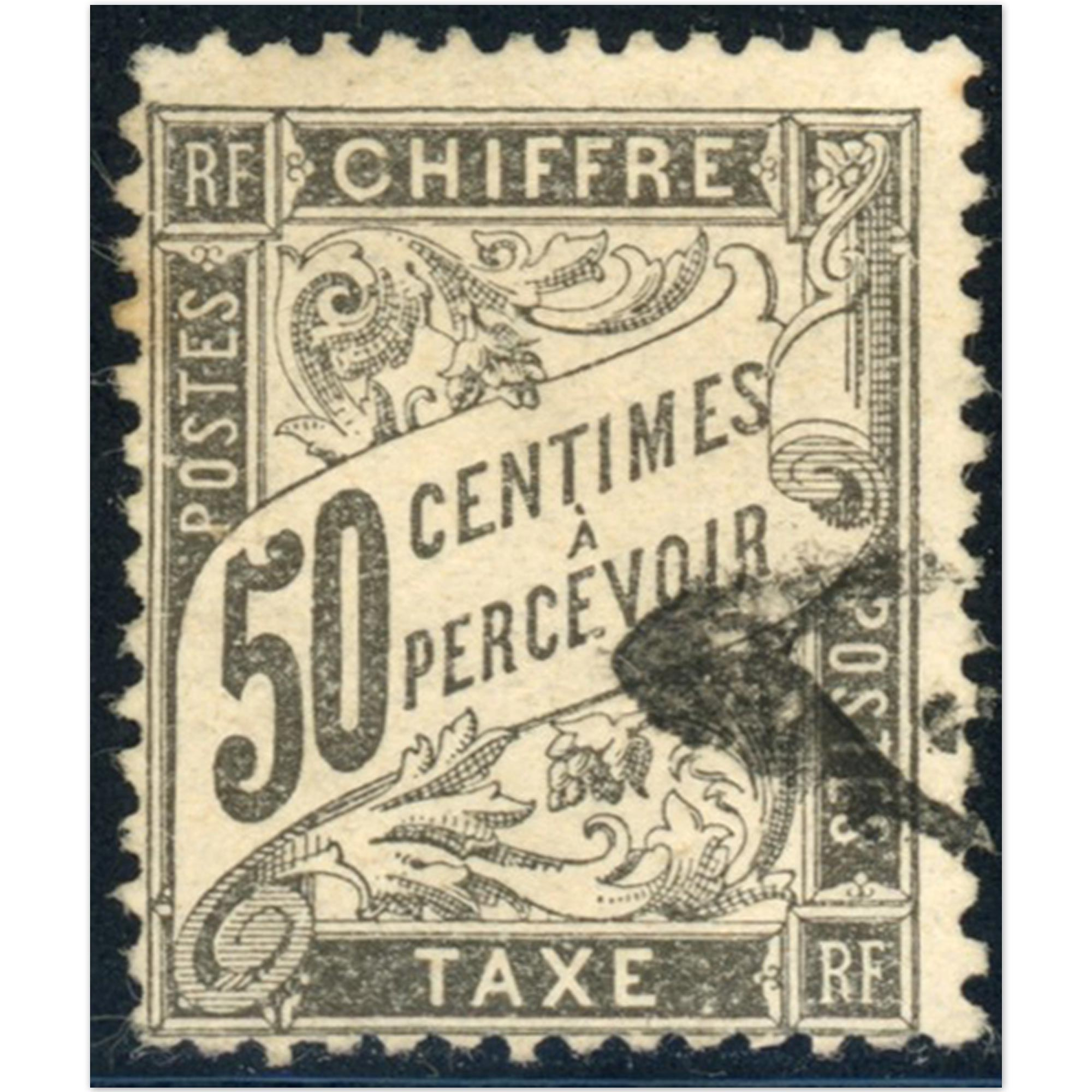 FRANCE TIMBRE-TAXE N°20 TIMBRE CLASSIQUE OBLITÉRÉ ANNÉE 1892, COTE 240€