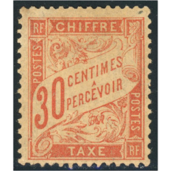 FRANCE TIMBRE-TAXE N°34 TIMBRE NEUF* SIGNÉ BRUN, 30c ROUGE-ORANGE, COTE 950€
