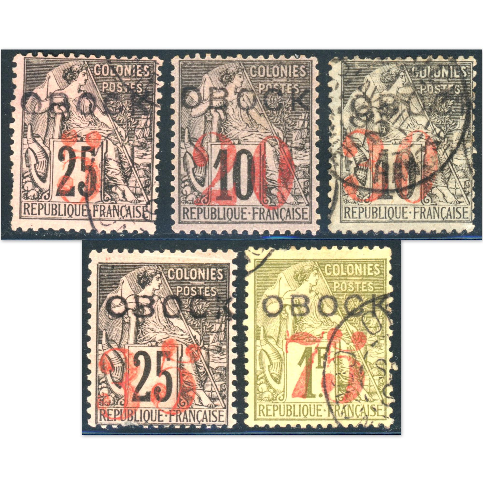 OBOCK N°26 À 30 TIMBRES OBLITÉRÉS DES COLONIES FRANÇAISES, BELLE COTE 610€