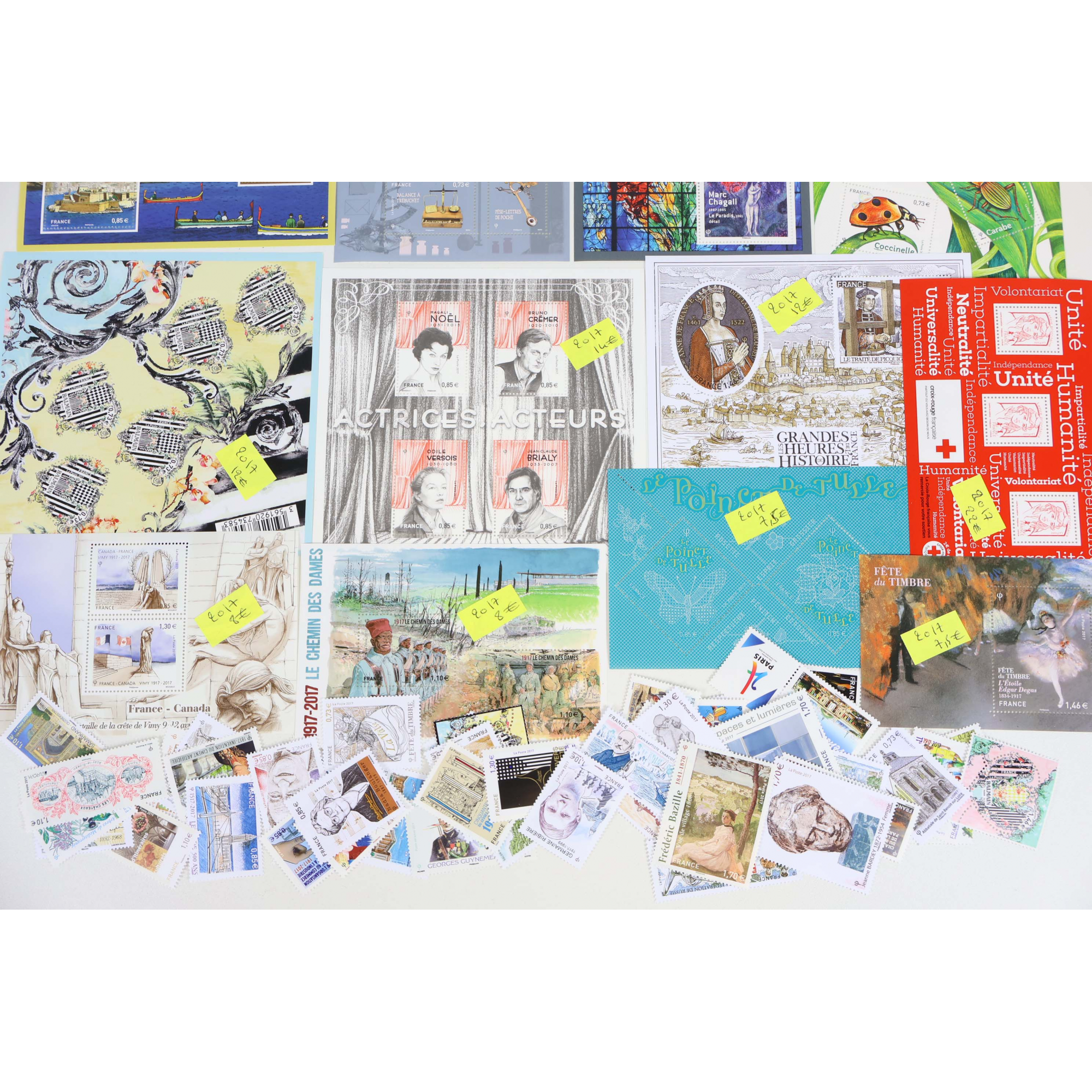 FRANCE ANNÉE 2017 TIMBRES-POSTE/BLOCS-FEUILLETS/PA TIMBRES NEUFS** FACIALE 90€