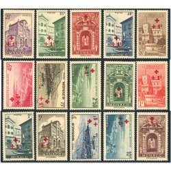MONACO N°200 À 214 TIMBRES NEUFS** CROIX-ROUGE SURCHARGÉS ANNÉE 1940 COTE 420€