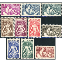 MONACO N°215 À 224 TIMBRES NEUFS** PROTECTION MÈRE-ENFANT ANNÉE 1941 COTE 200€