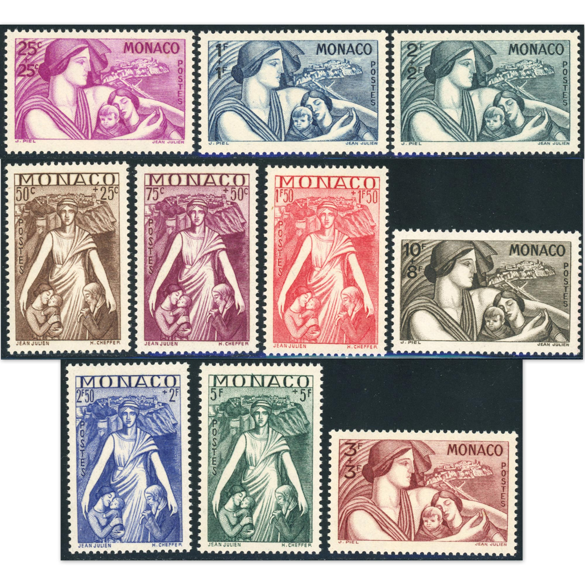 MONACO N°215 À 224 TIMBRES NEUFS** PROTECTION MÈRE-ENFANT ANNÉE 1941 COTE 200€