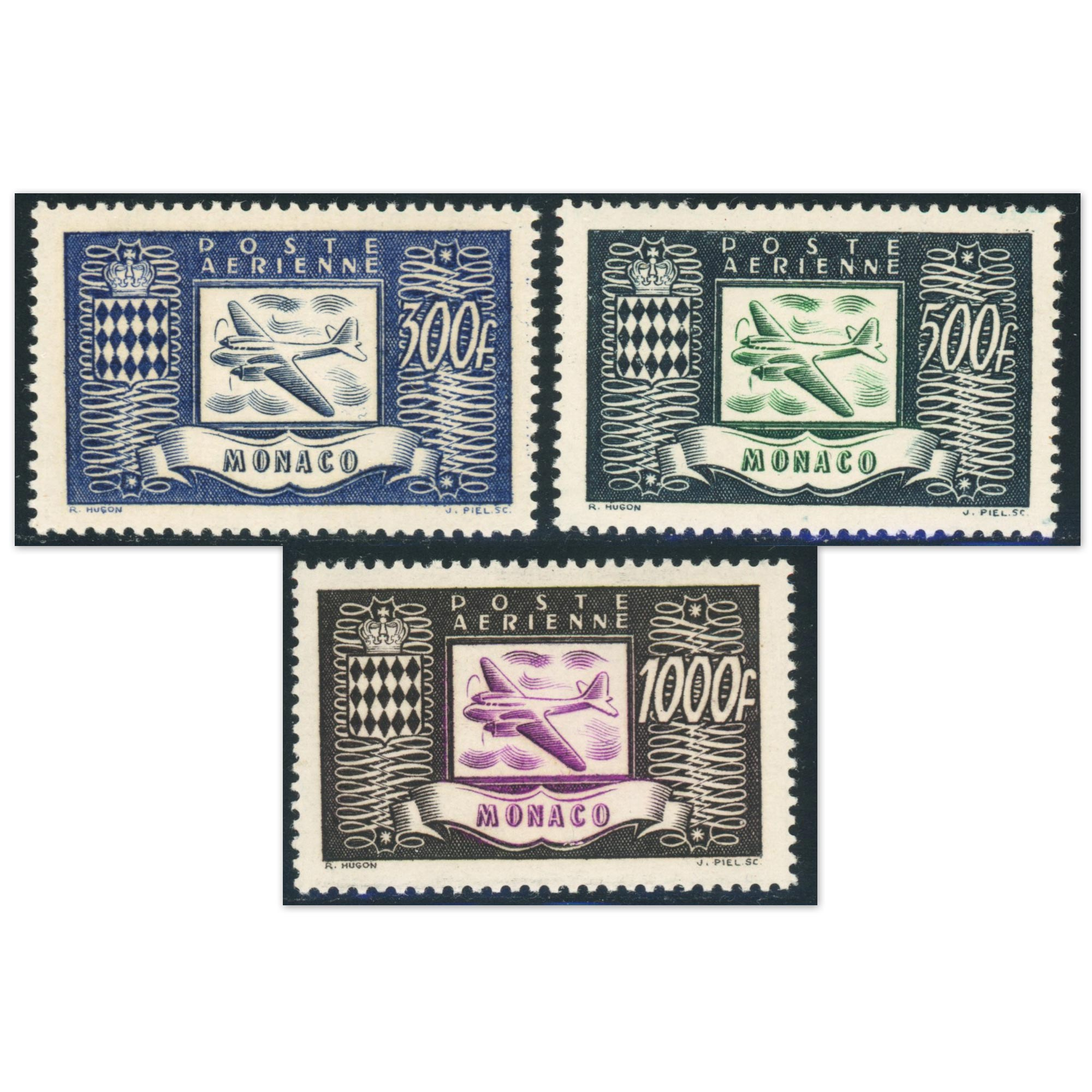 MONACO POSTE AÉRIENNE N°42 À 44 TIMBRES NEUFS**/* ANNÉE 1949 COTE 211€