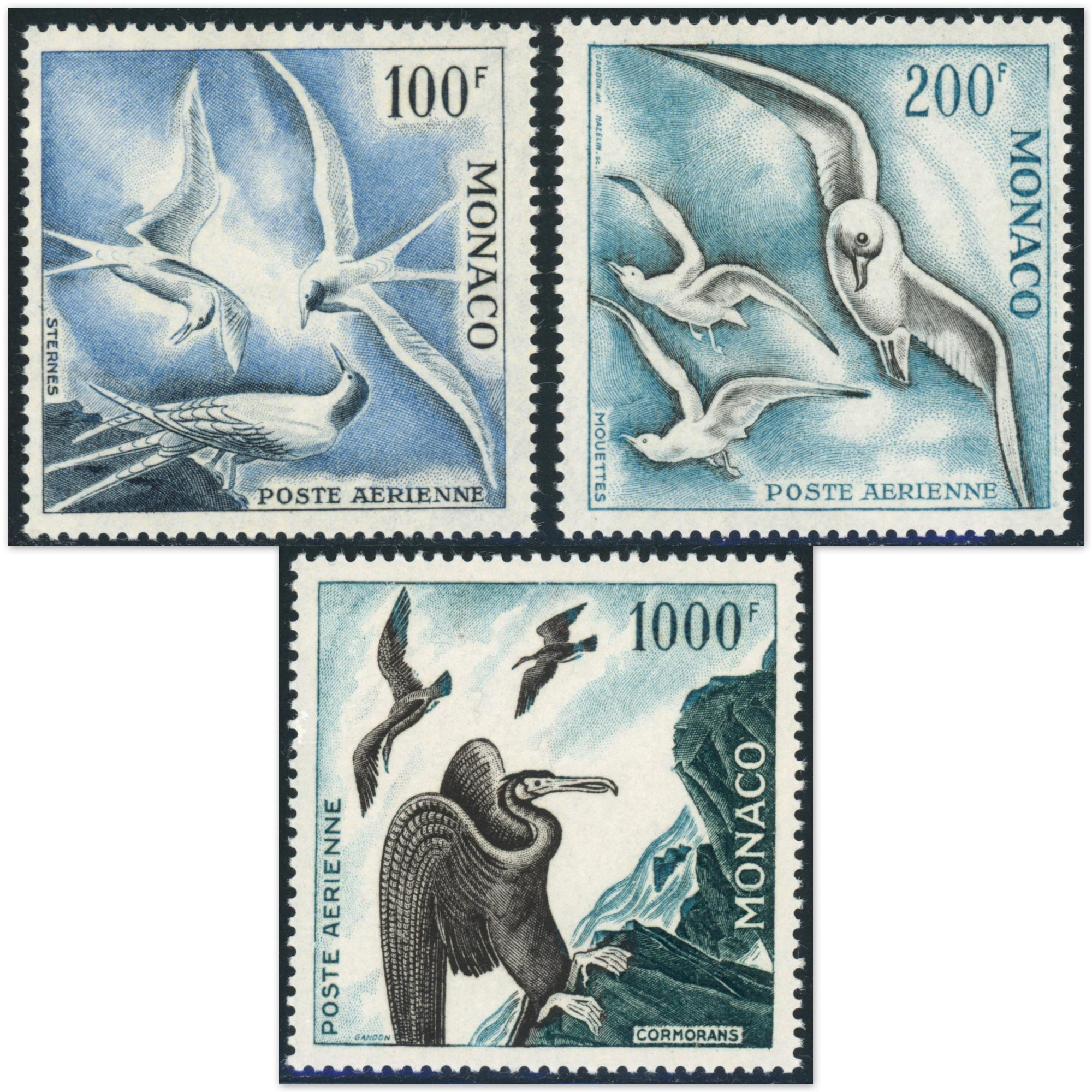 MONACO POSTE AÉRIENNE N°66 À 68 OISEAUX DE MER TIMBRES NEUFS** COTE 655€