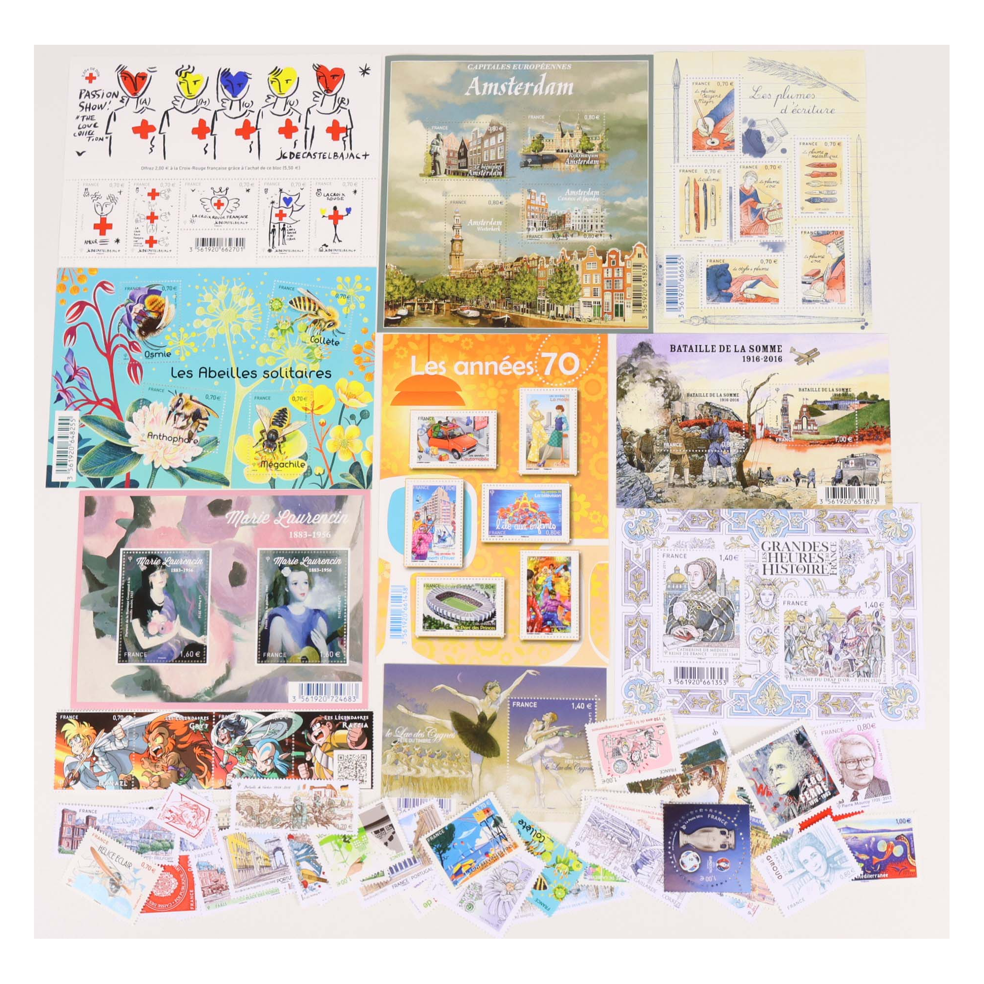 FRANCE LOT ANNÉE 2016 TIMBRES ET BLOCS-FEUILLETS DE FRANCE NEUFS** FACIALE 77€