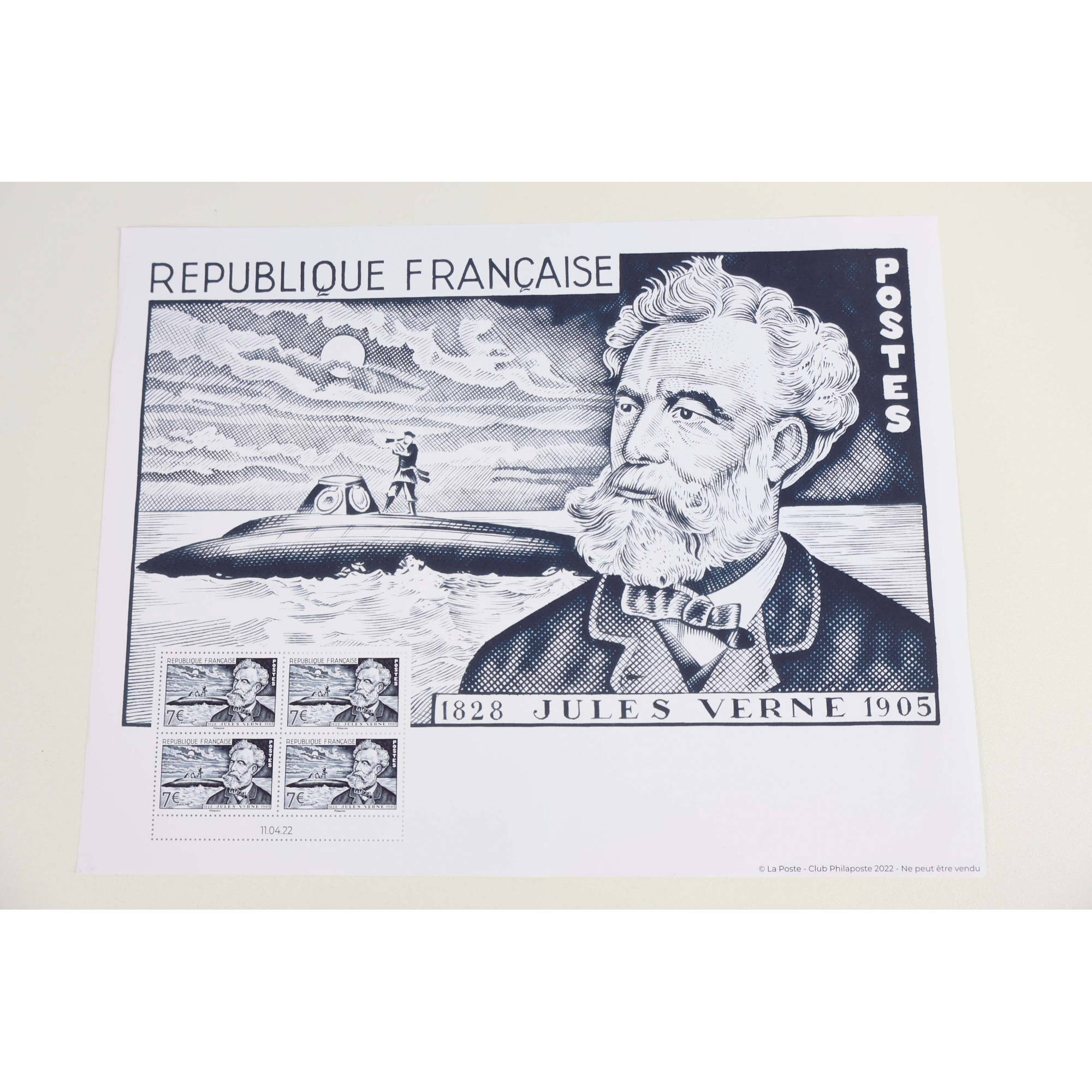 AFFICHE DE JULES VERNE DE L'ANNÉE 2022 TIMBRES NEUFS DE FRANCE AVEC DÉFAUT
