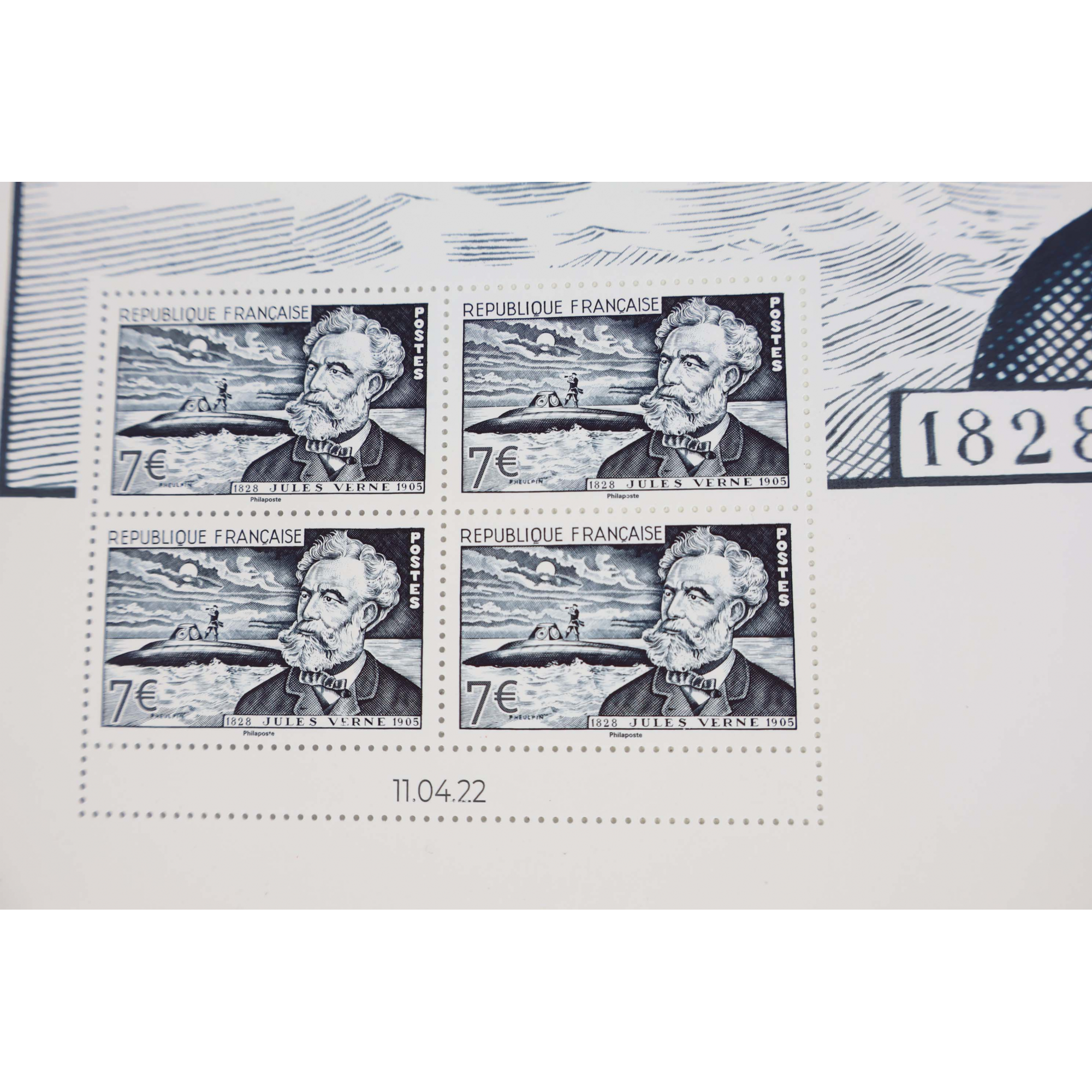AFFICHE DE JULES VERNE DE L'ANNÉE 2022 TIMBRES NEUFS DE FRANCE AVEC DÉFAUT