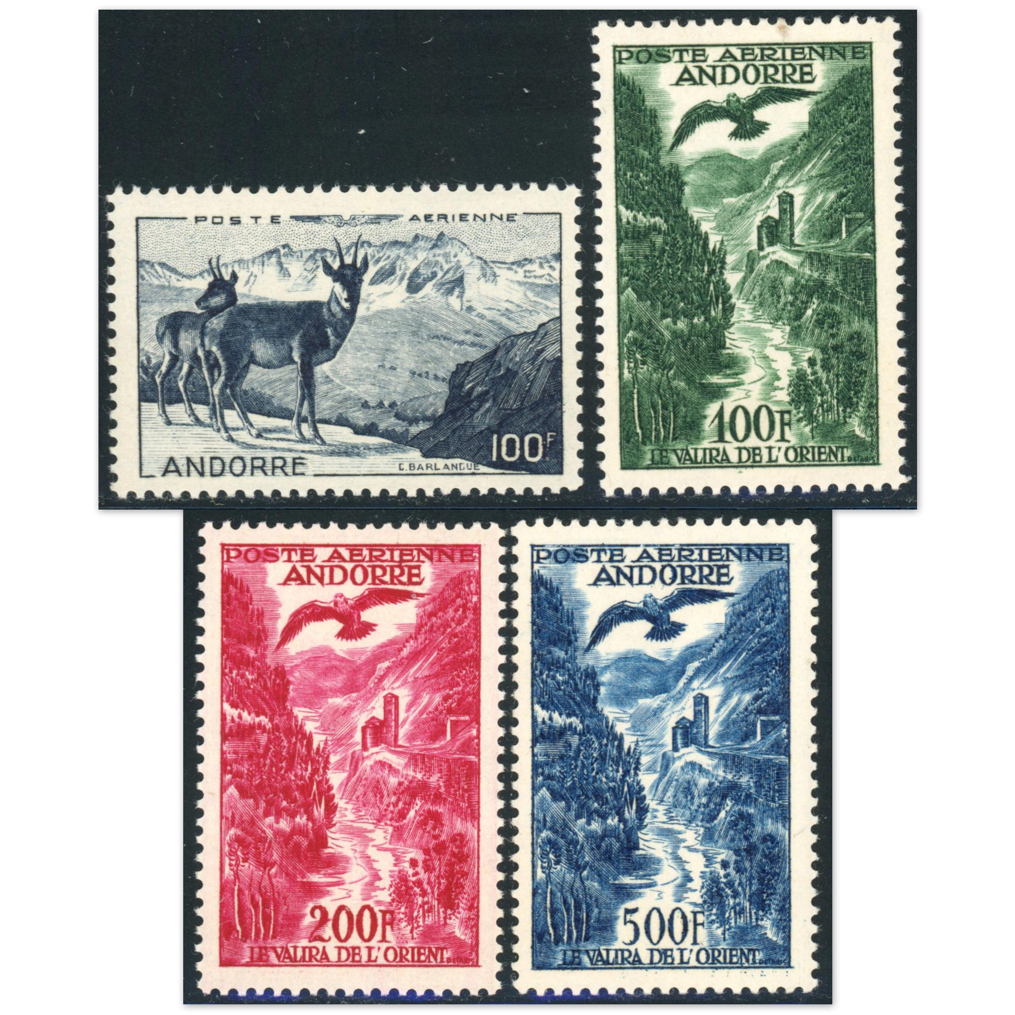 ANDORRE FRANCAIS POSTE AÉRIENNE N°1 À 4 TIMBRES NEUFS** COTE 310€ PAYSAGES
