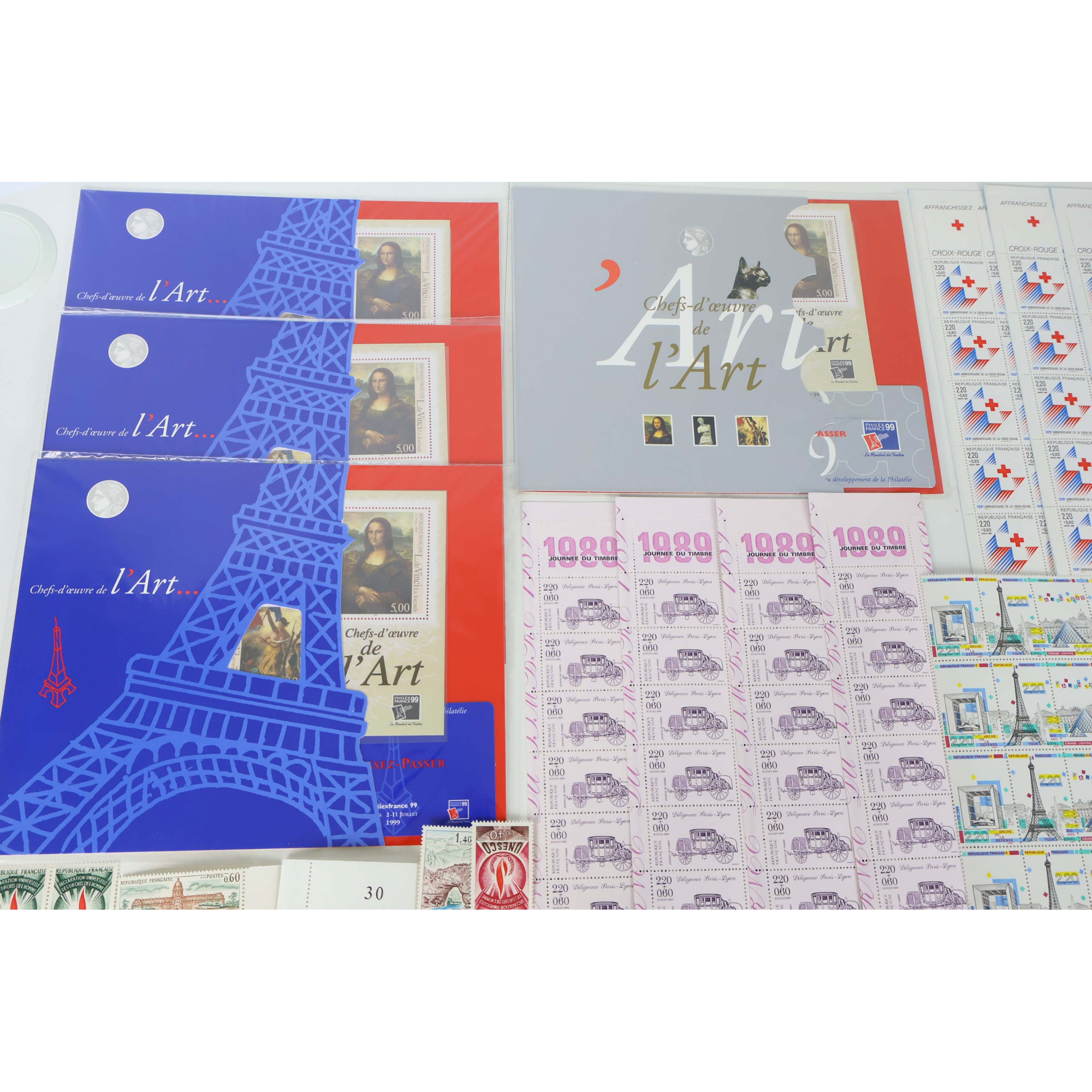 FRANCE LOT DE TIMBRES-POSTE - BLOCS-FEUILLETS-CARNETS EN FRANCS FACIALE 988FFr