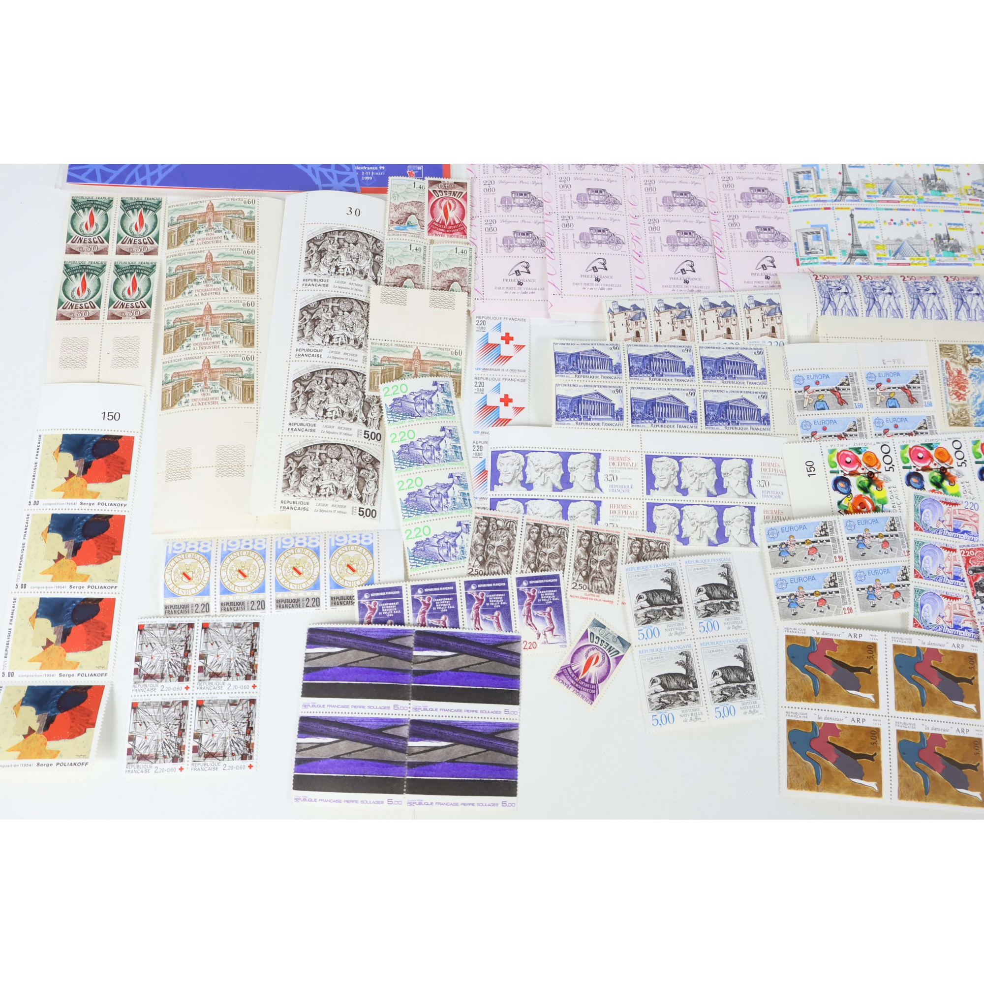 FRANCE LOT DE TIMBRES-POSTE - BLOCS-FEUILLETS-CARNETS EN FRANCS FACIALE 988FFr