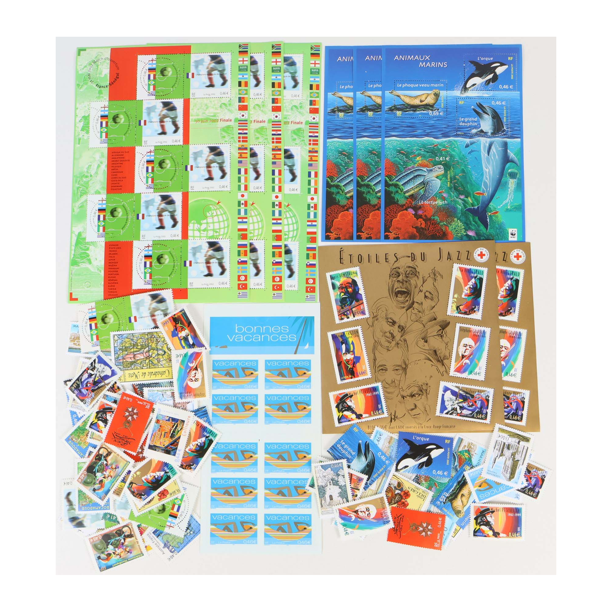 FRANCE LOT ANNÉE 2002 TIMBRES/BLOCS-FEUILLETS PLUSIEURS EXEMPLAIRES FACIALE 62€