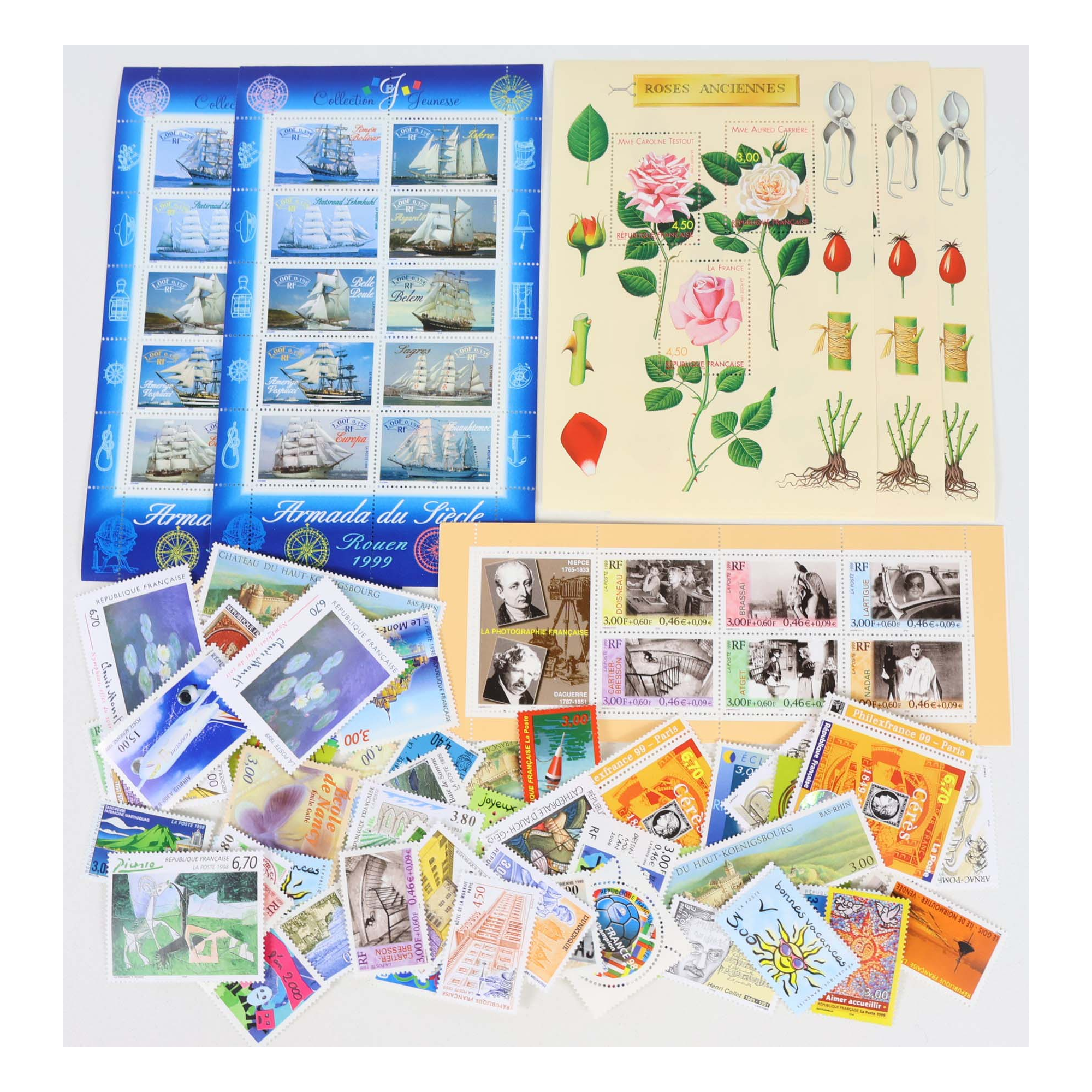 FRANCE LOT ANNÉE 1999 TIMBRES/BLOCS-FEUILLETS PLUSIEURS EXEMPLAIRES FACIALE 47€