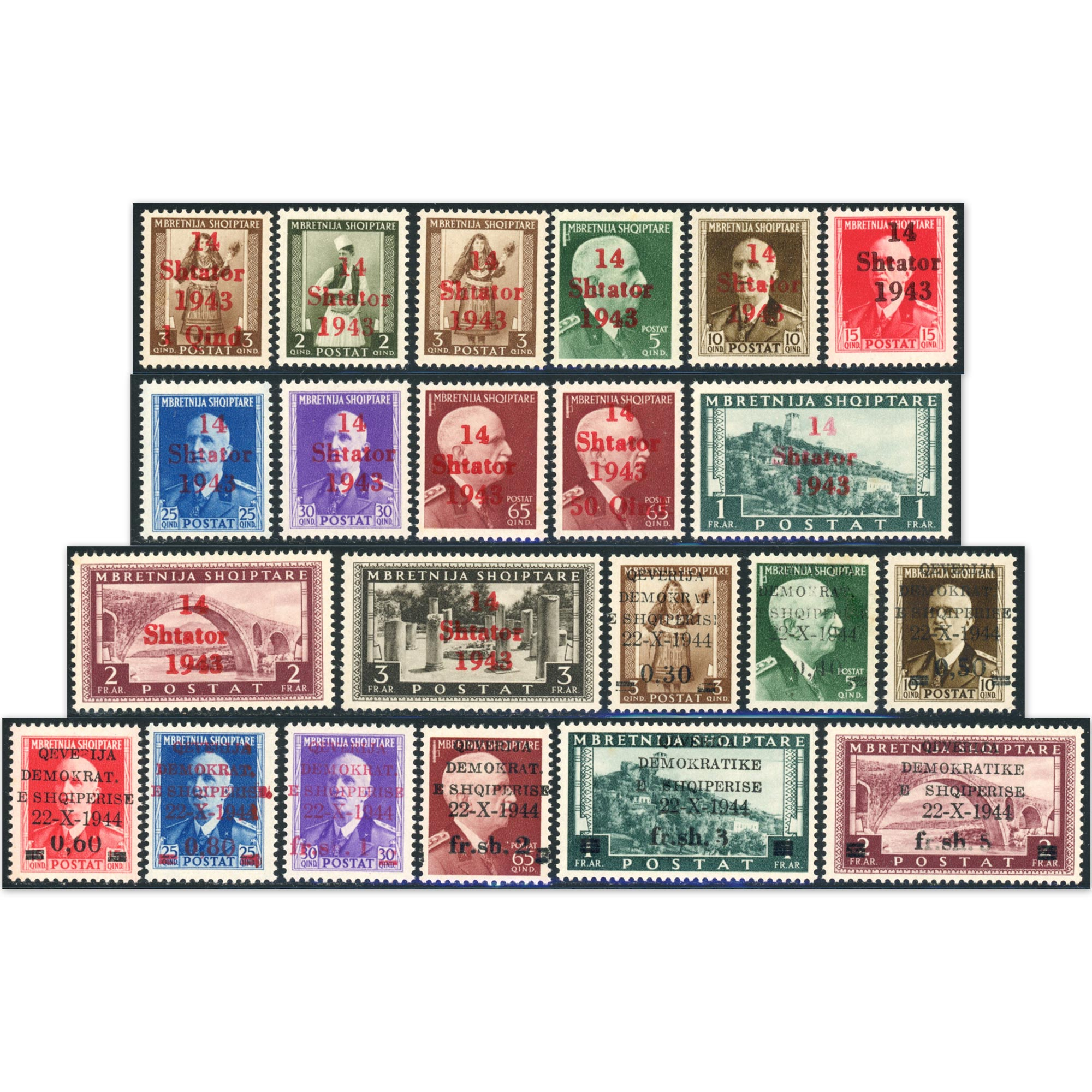 ALBANIE N°289 À 311 TIMBRES NEUFS** 2 SÉRIES COMPLÈTES ANNÉES 1943 ET 1944