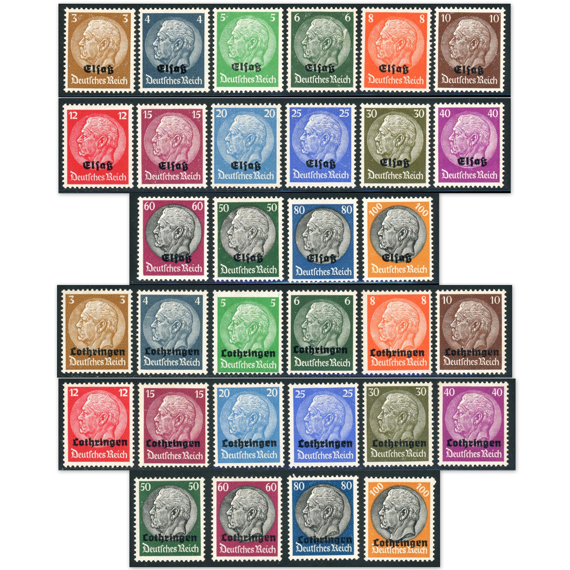 ALSACE-LORRAINE N°8 À 39 TIMBRES NEUFS** ANNÉES 1940 2 SÉRIES SURCHARGÉS