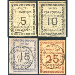 MADAGASCAR N°8 À 11 TIMBRES DES COLONIES FRANÇAISES OBLITÉRÉS ANNÉE 1891