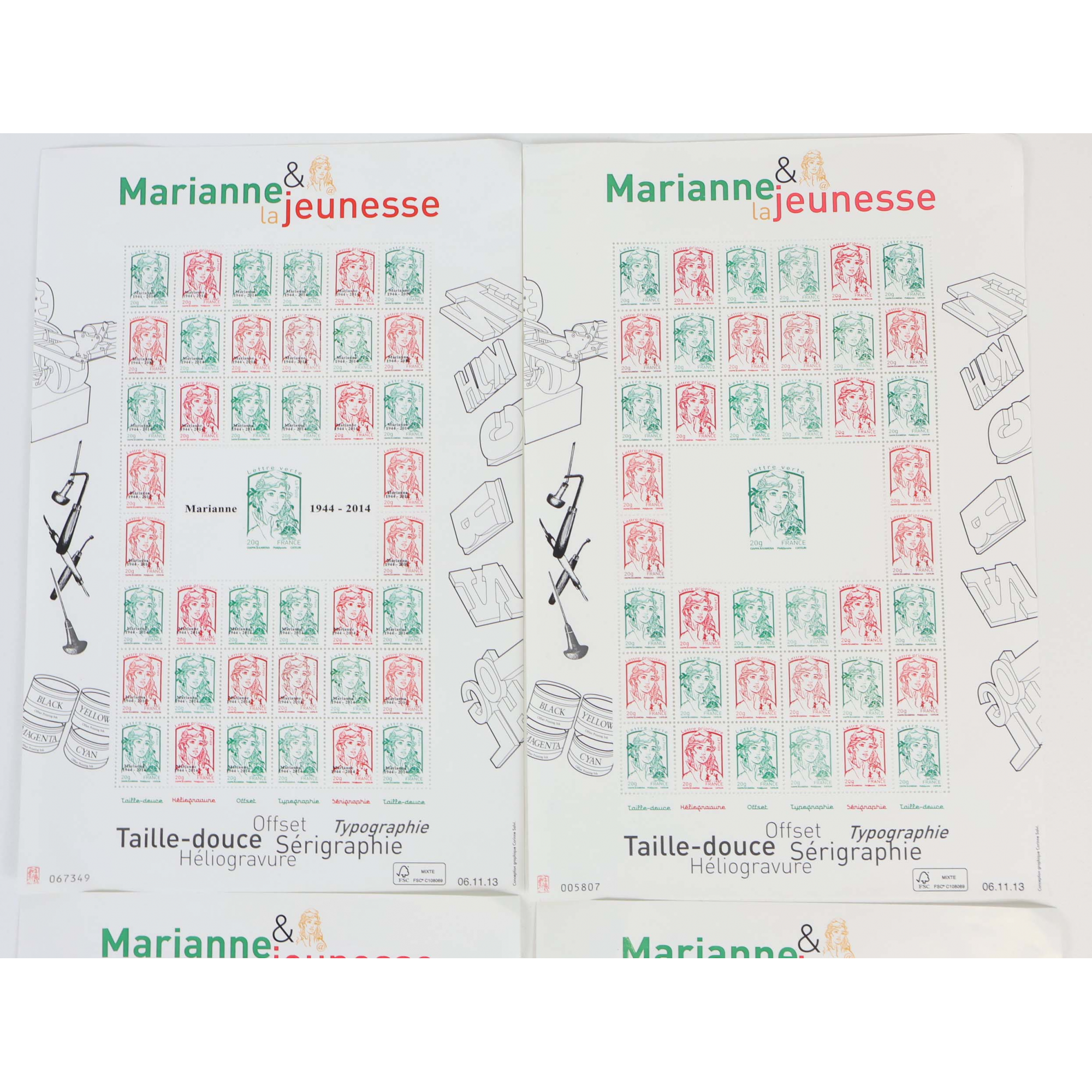 FRANCE LOT DE 4 FEUILLES N°4774A ET 4774B TIMBRES NEUFS, FEUILLES AVEC DÉFAUTS