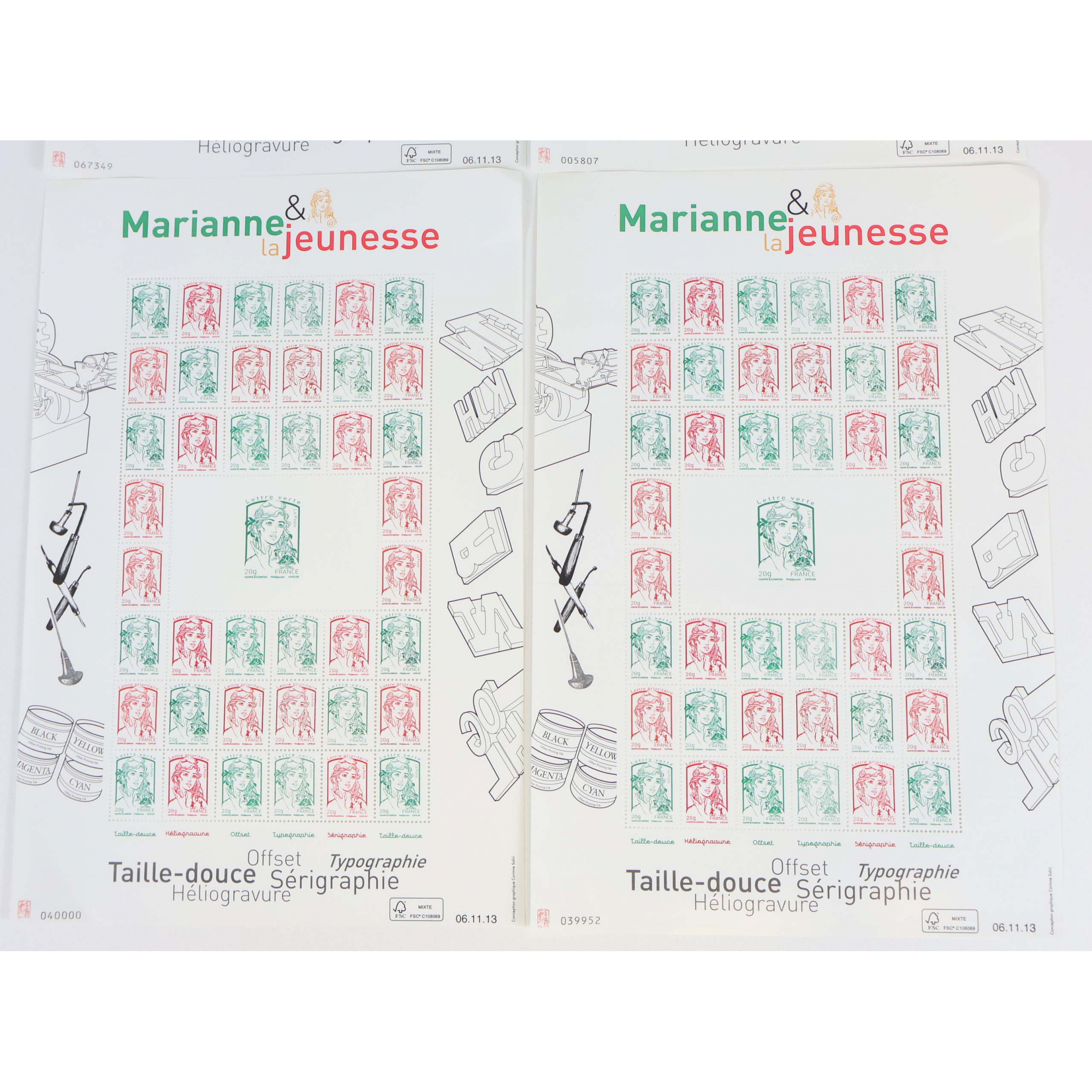 FRANCE LOT DE 4 FEUILLES N°4774A ET 4774B TIMBRES NEUFS, FEUILLES AVEC DÉFAUTS