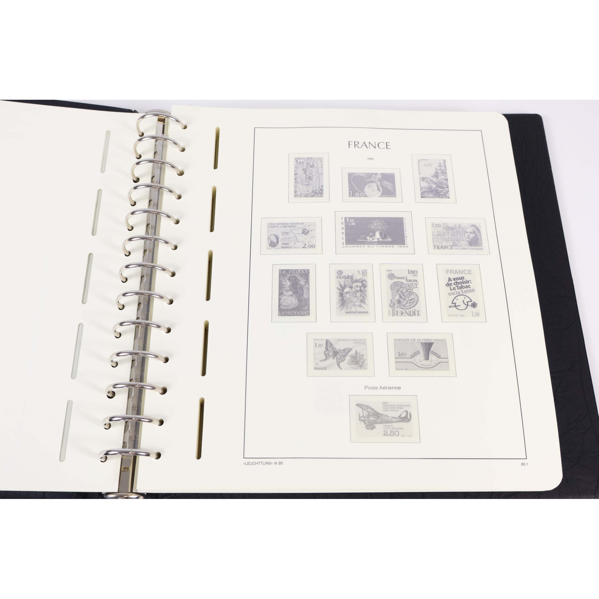 CLASSEUR LEUCHTTURM POUR RANGER COLLECTION DE TIMBRES DE FRANCE DE 1980 À 1989