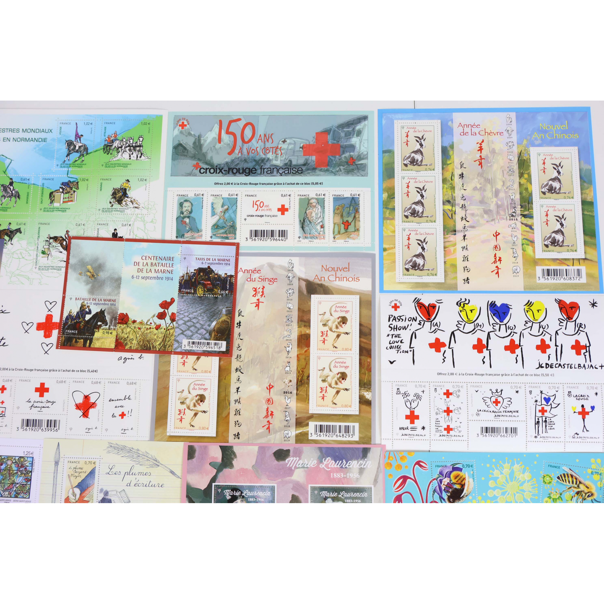 FRANCE LOT DE TIMBRES-POSTE ET DE BLOCS-FEUILLET DE 2014 À 2016 NEUFS** FAC 236€