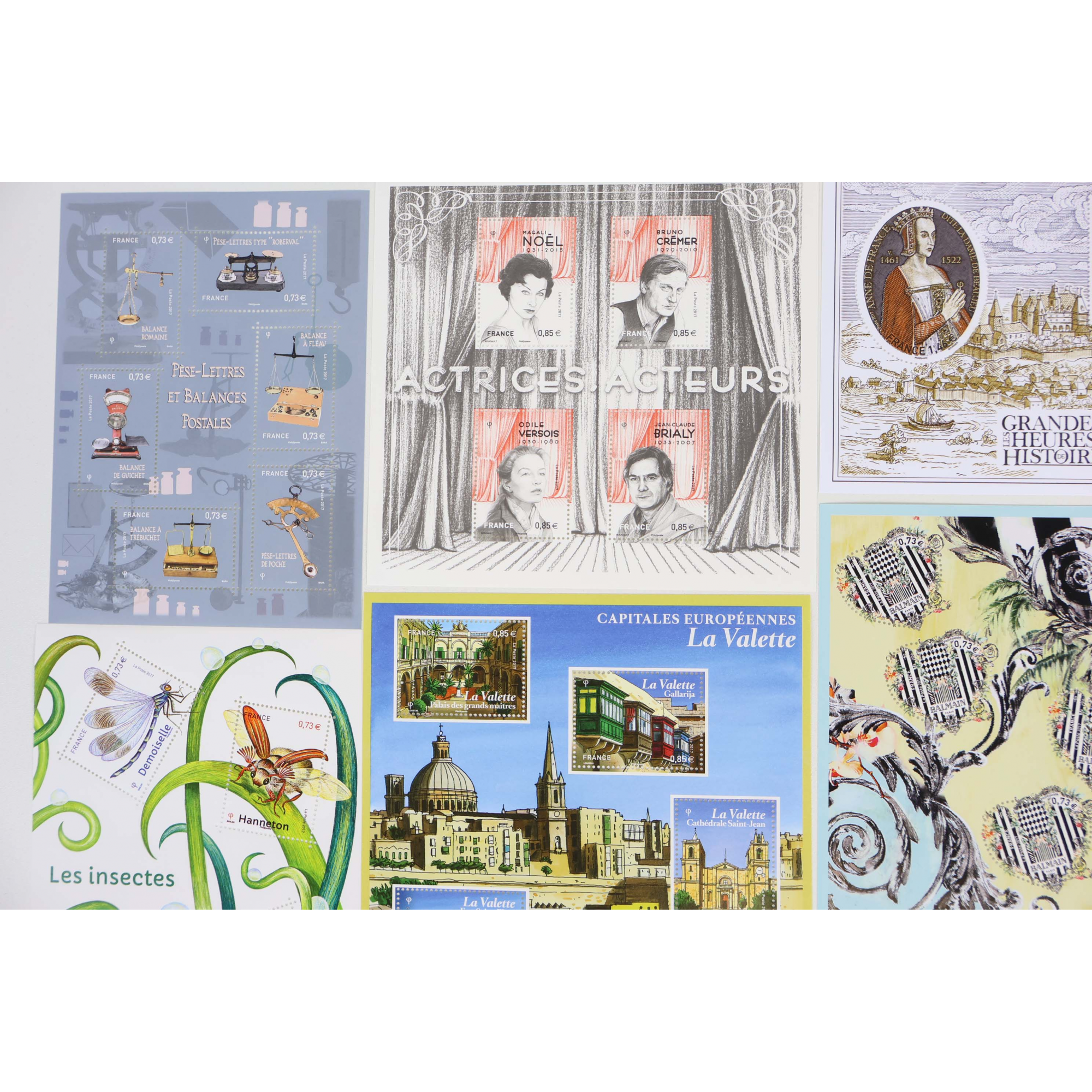 FRANCE LOT DE TIMBRES-POSTE ET DE BLOCS-FEUILLET DE 2017 NEUFS** FACIALE 89€