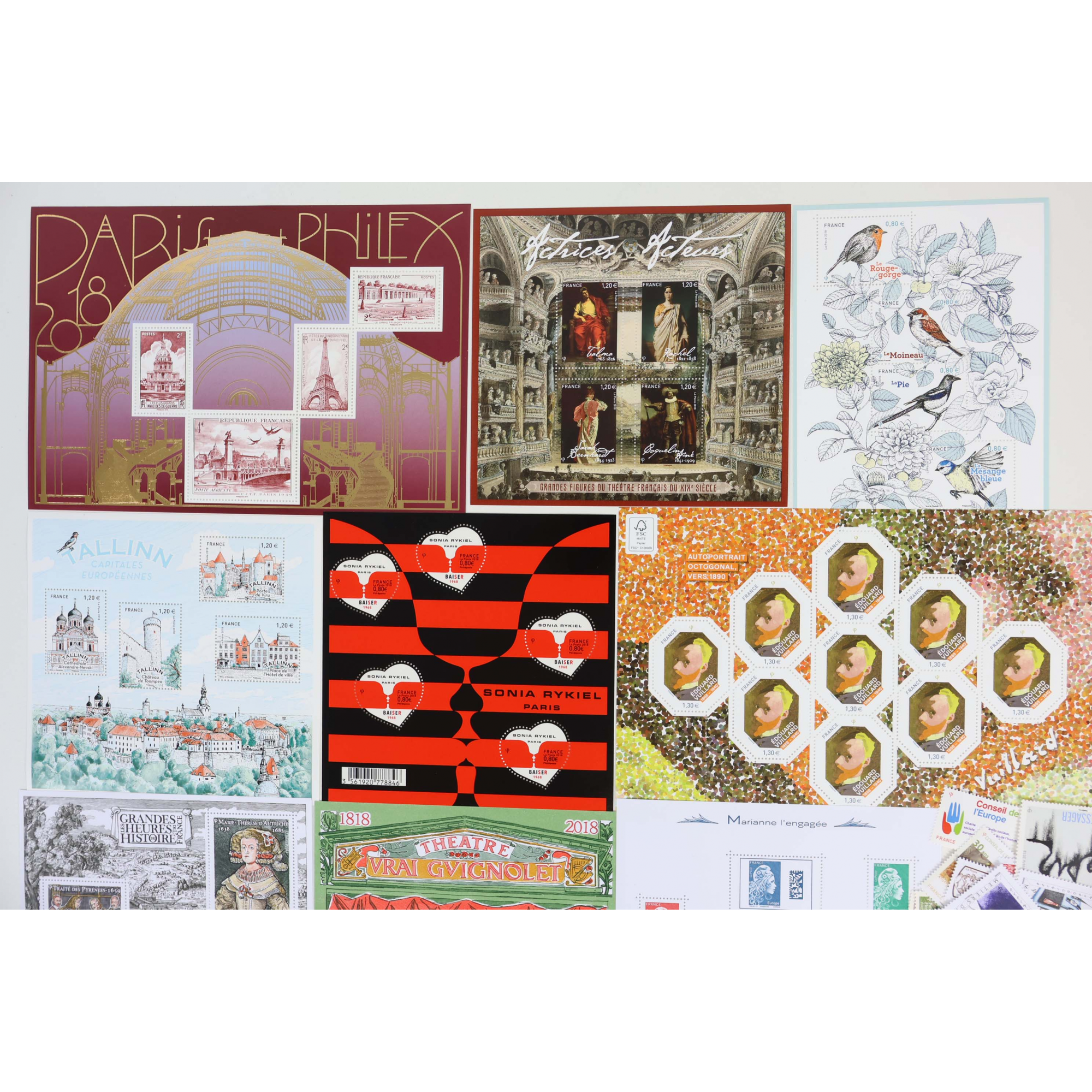FRANCE LOT DE TIMBRES-POSTE ET DE BLOCS-FEUILLET DE 2018 NEUFS** FACIALE 153€