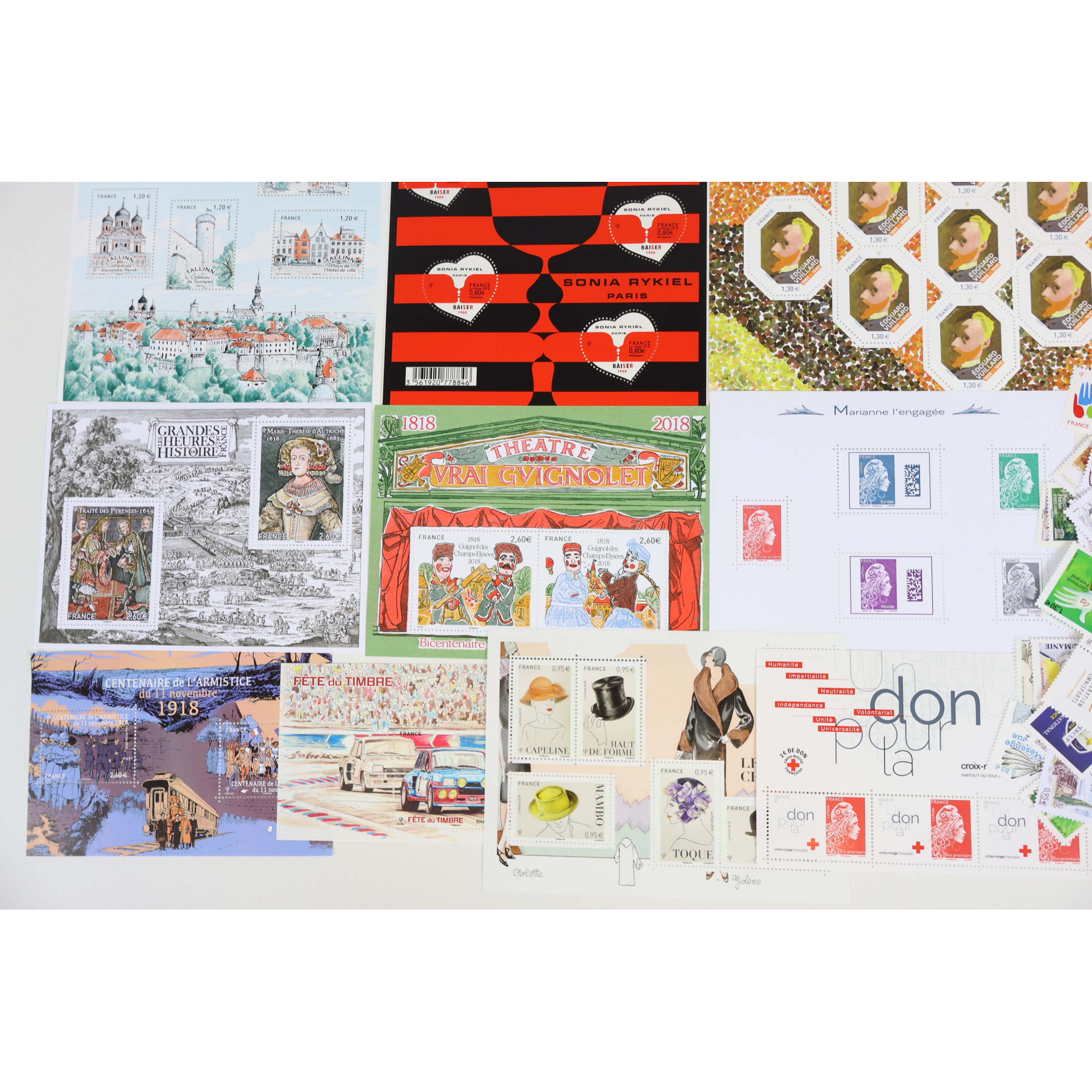 FRANCE LOT DE TIMBRES-POSTE ET DE BLOCS-FEUILLET DE 2018 NEUFS** FACIALE 153€