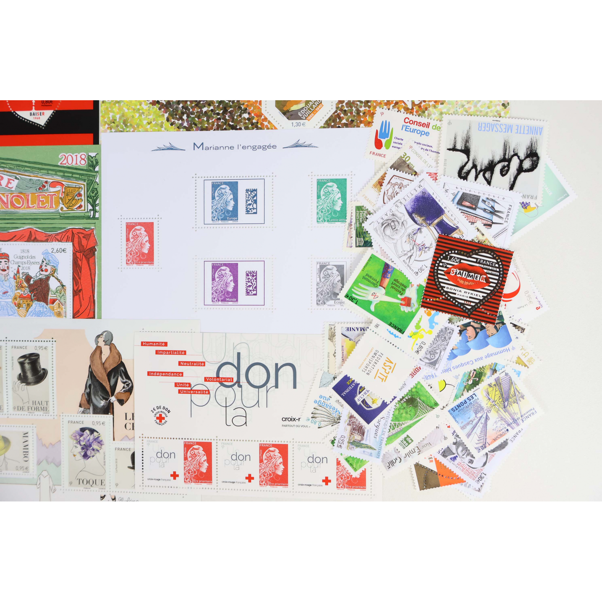 FRANCE LOT DE TIMBRES-POSTE ET DE BLOCS-FEUILLET DE 2018 NEUFS** FACIALE 153€