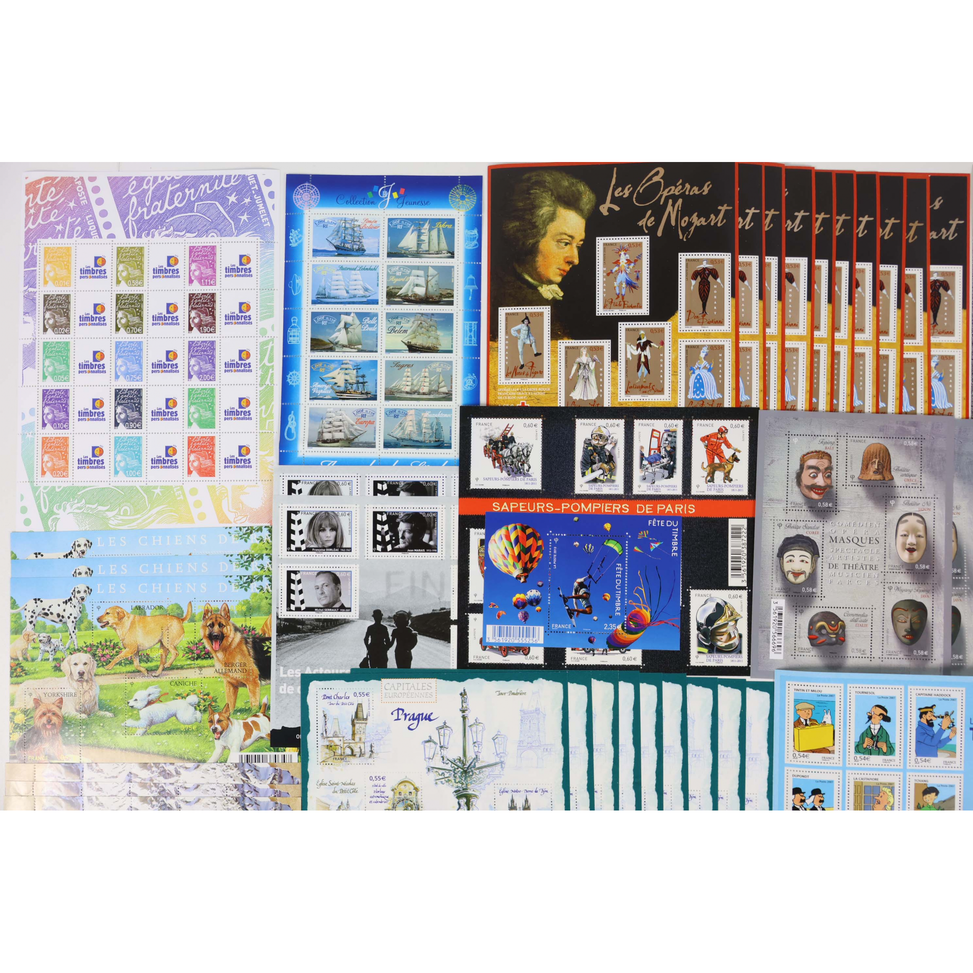 LOT BLOCS FEUILLETS TIMBRES EN EUROS AVEC DÉFAUTS POUR AFFRANCHIR, FACIALE 237€