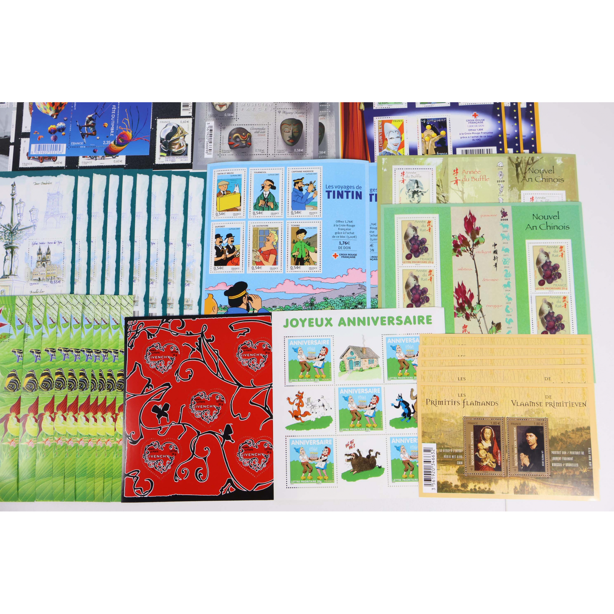 LOT BLOCS FEUILLETS TIMBRES EN EUROS AVEC DÉFAUTS POUR AFFRANCHIR, FACIALE 237€