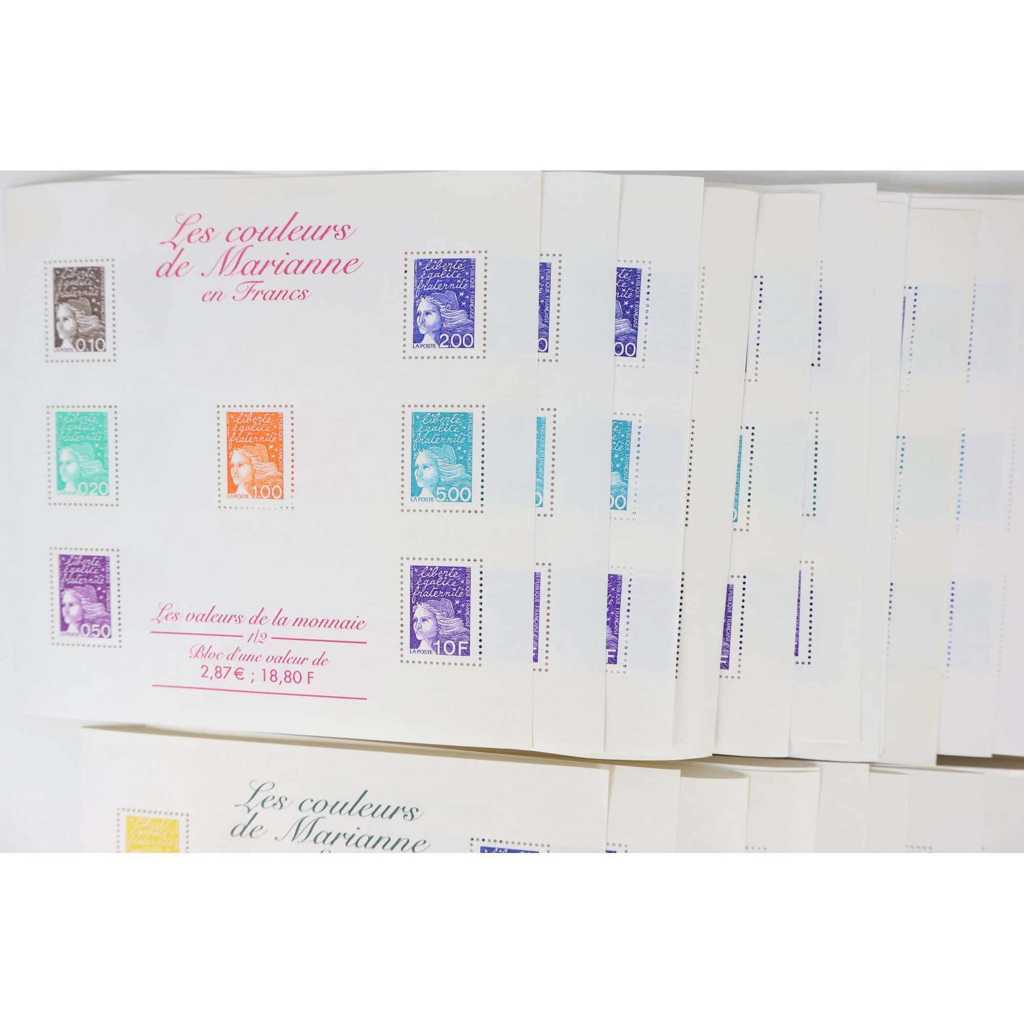 LOT BLOCS FEUILLETS TIMBRES EN EUROS AVEC DÉFAUTS POUR AFFRANCHIR, FACIALE 167€